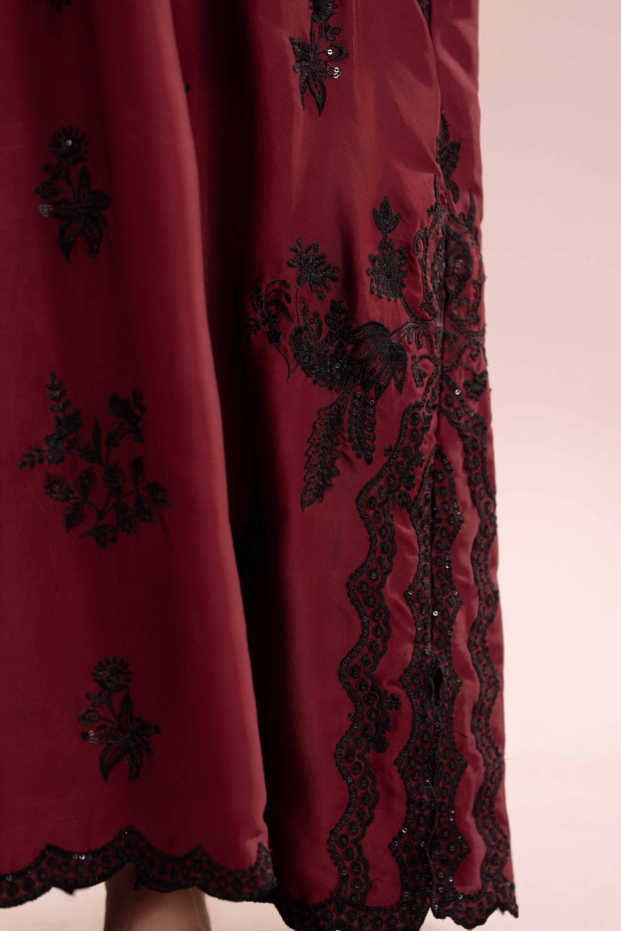 Nishat UK - Red Embroidered Silk 1-piece ready to wear Long dress
