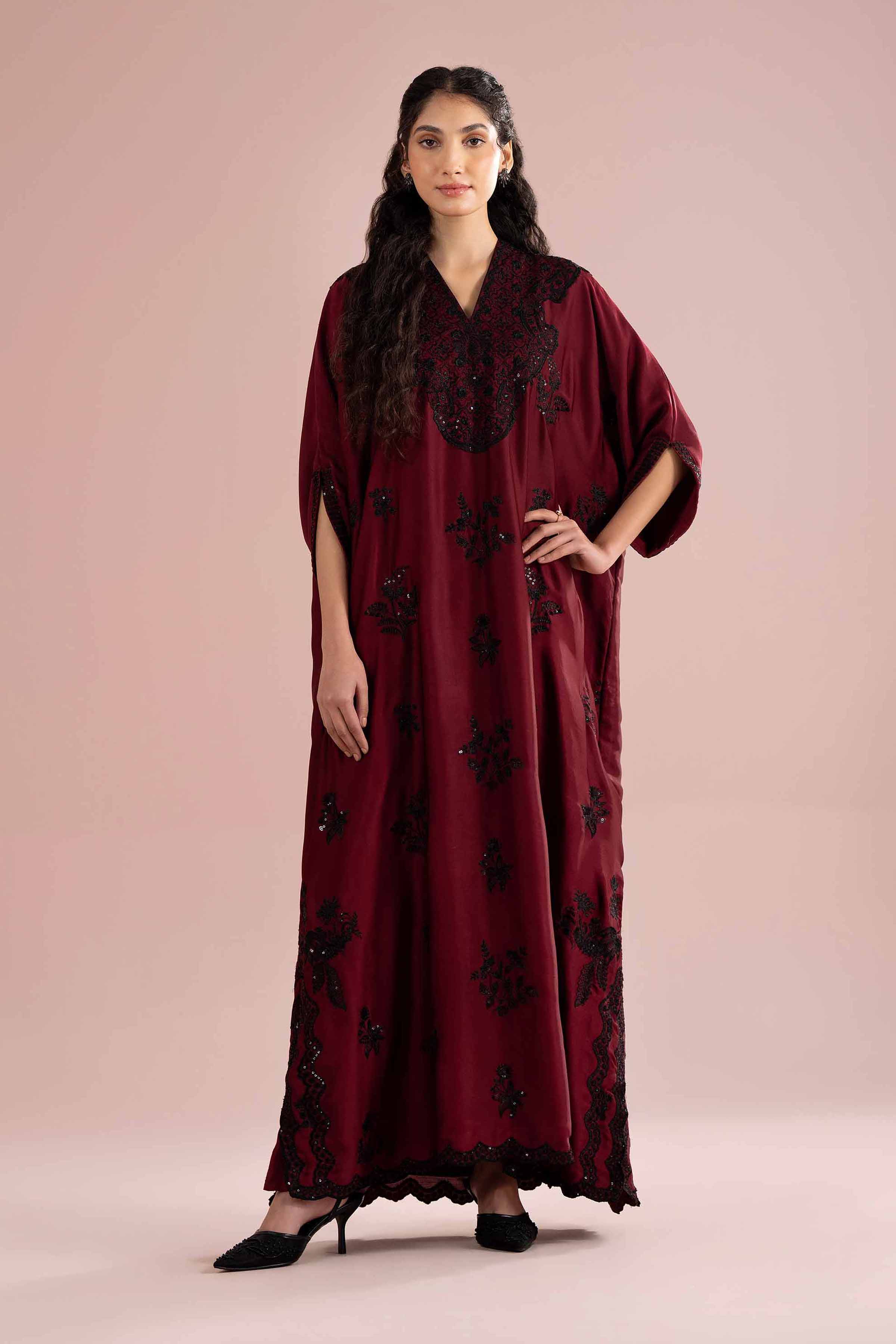 Nishat UK - Red Embroidered Silk 1-piece ready to wear Long dress