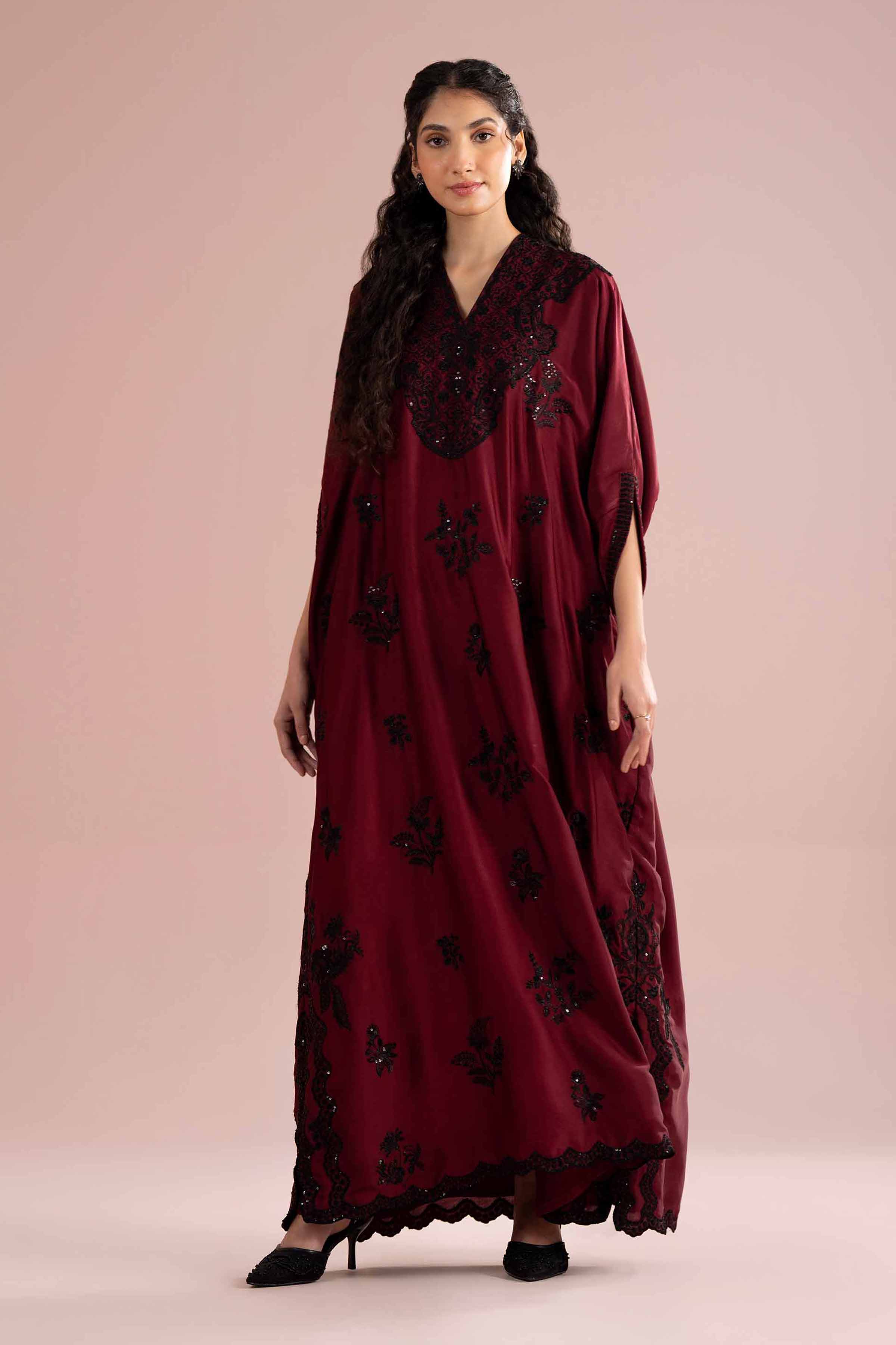 Nishat UK - Red Embroidered Silk 1-piece ready to wear Long dress