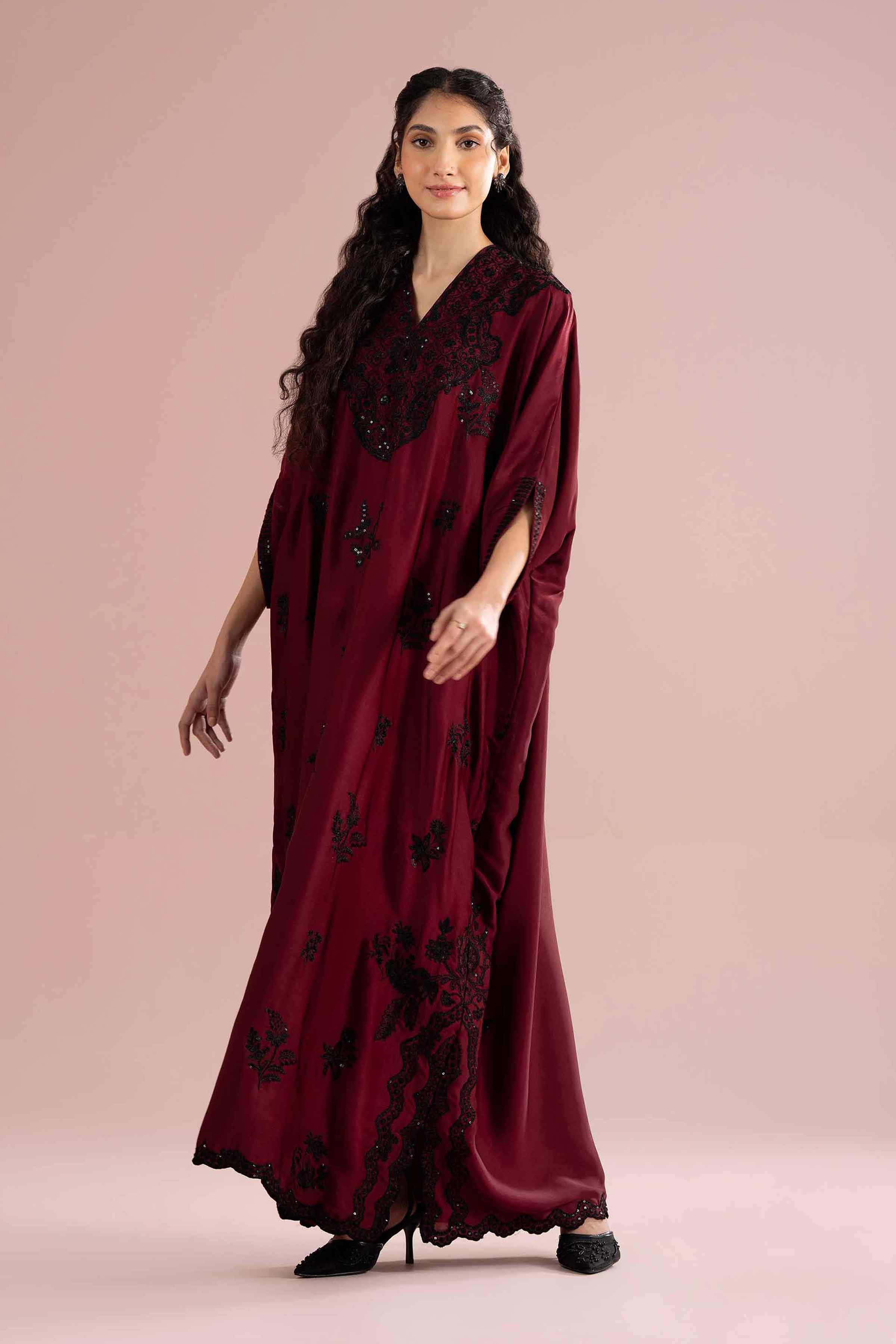 Nishat UK - Red Embroidered Silk 1-piece ready to wear Long dress