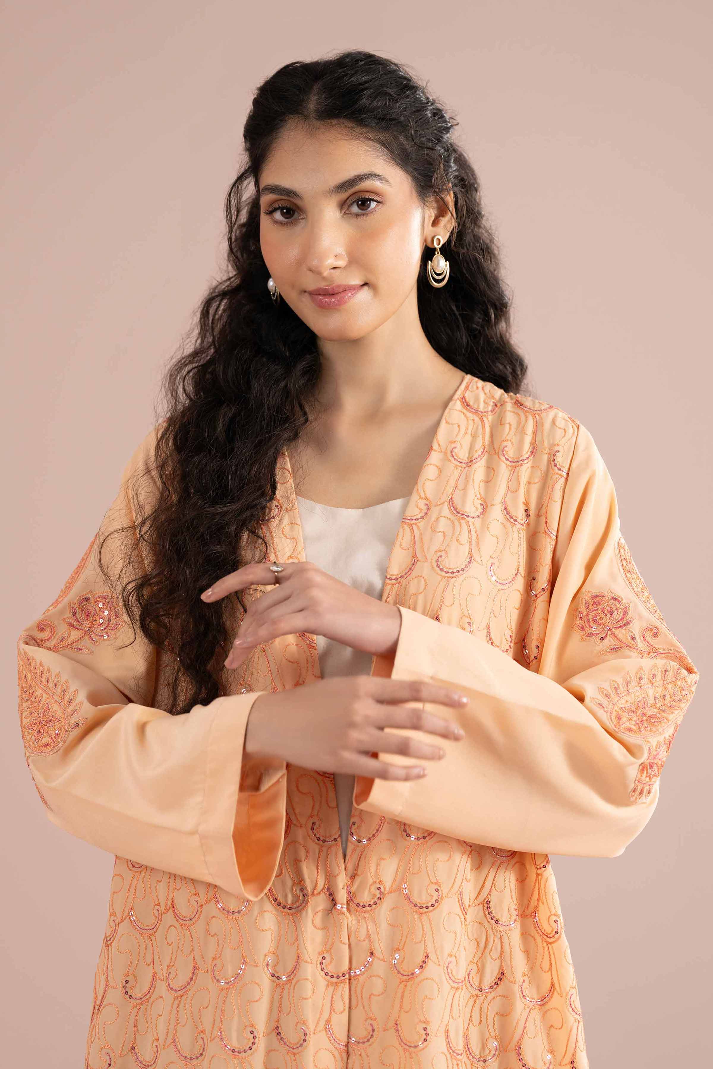 Nishat UK - Peach Embroidered Grip 2 Pieces ready to wear Long Dress