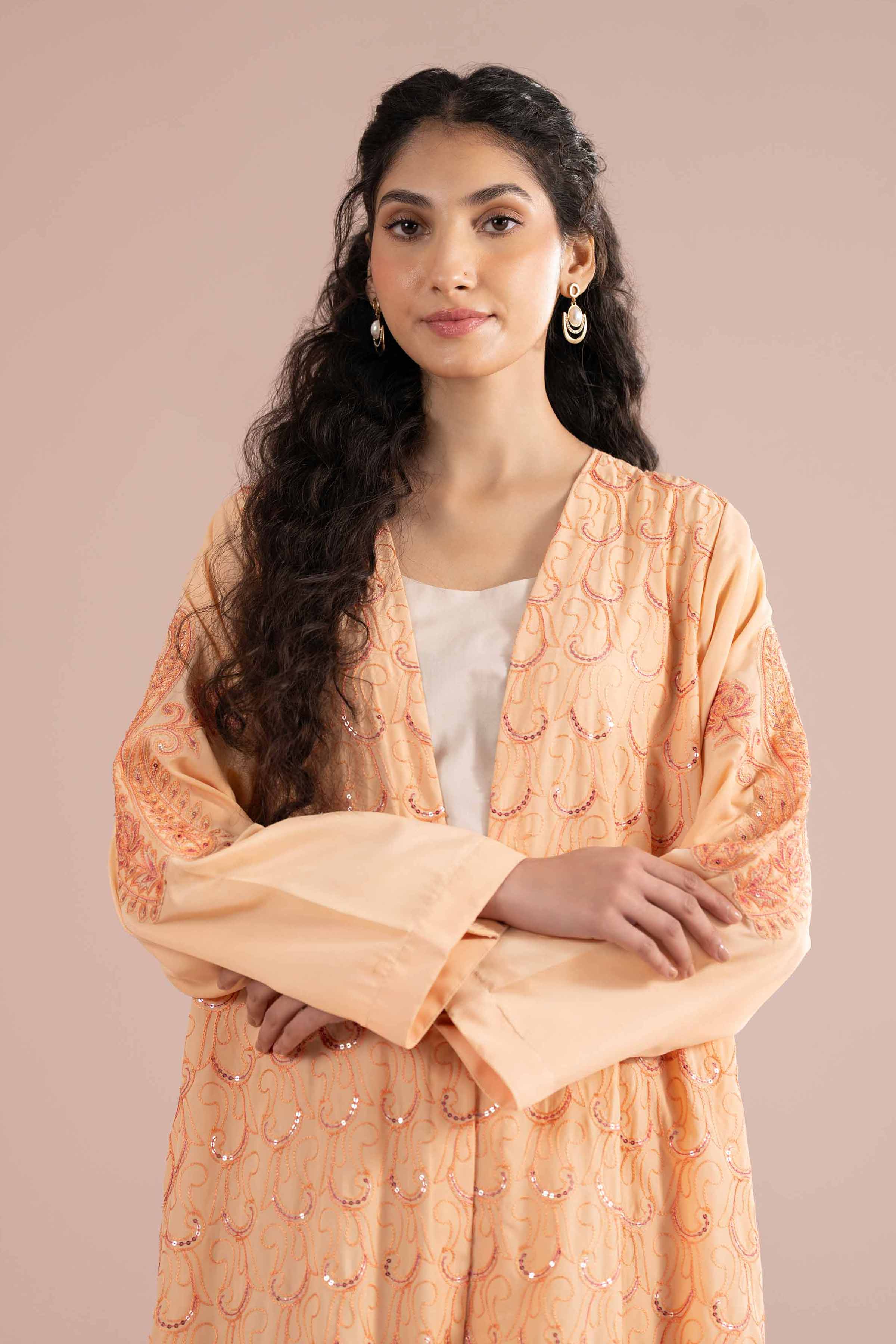 Nishat UK - Peach Embroidered Grip 2 Pieces ready to wear Long Dress