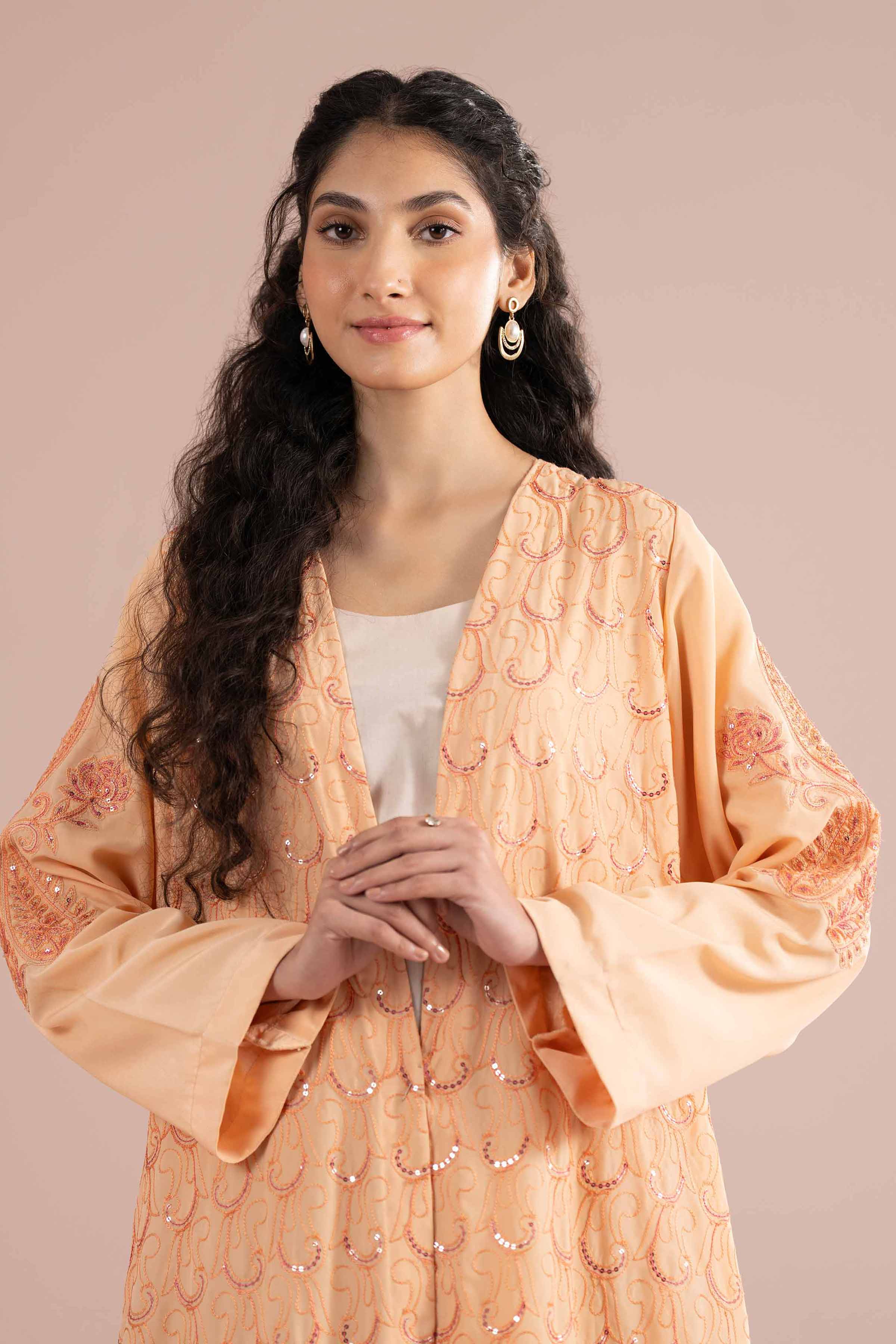 Nishat UK - Peach Embroidered Grip 2 Pieces ready to wear Long Dress