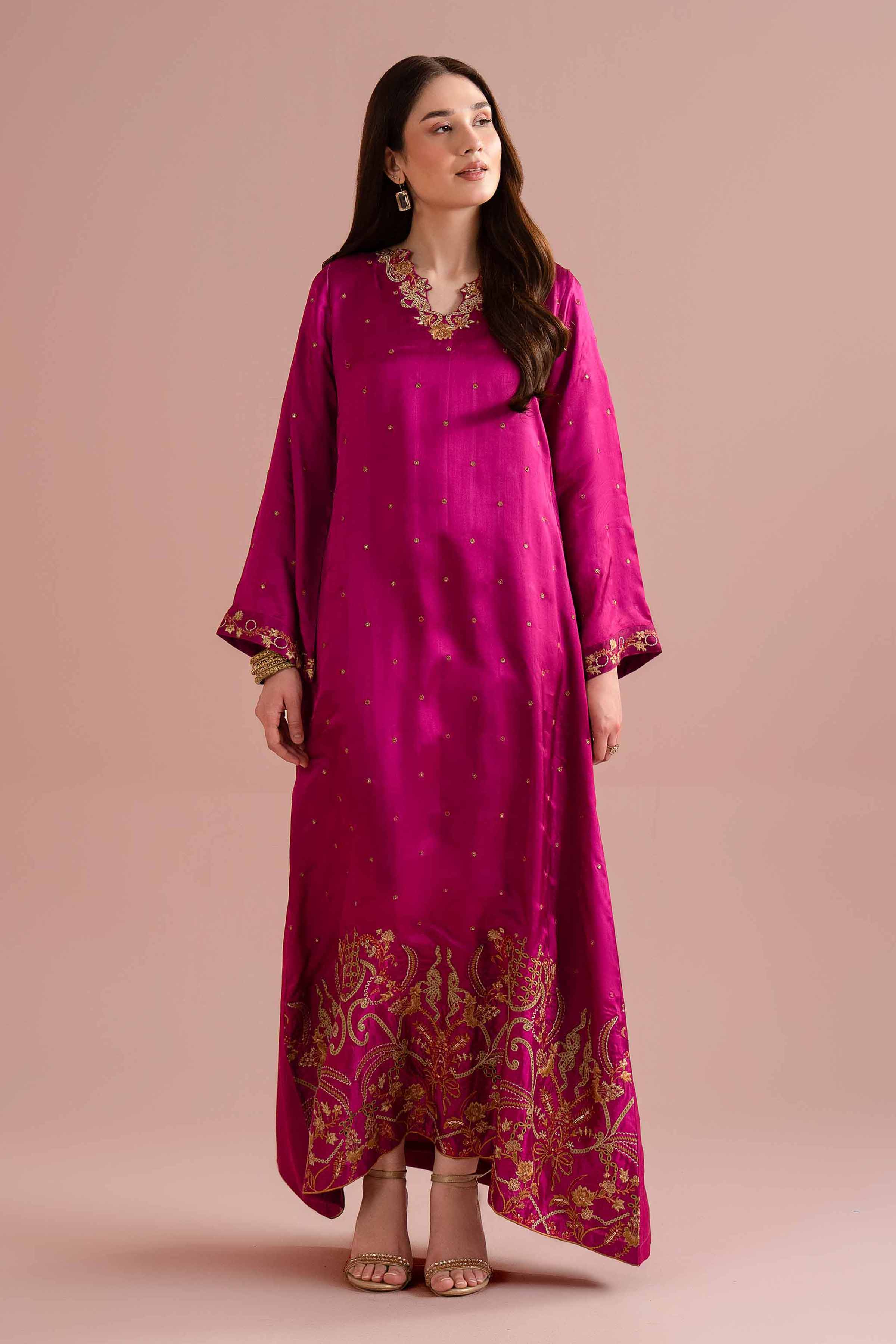 Nishat UK - Pink Embroidered Silk 1-piece ready to wear Long dress