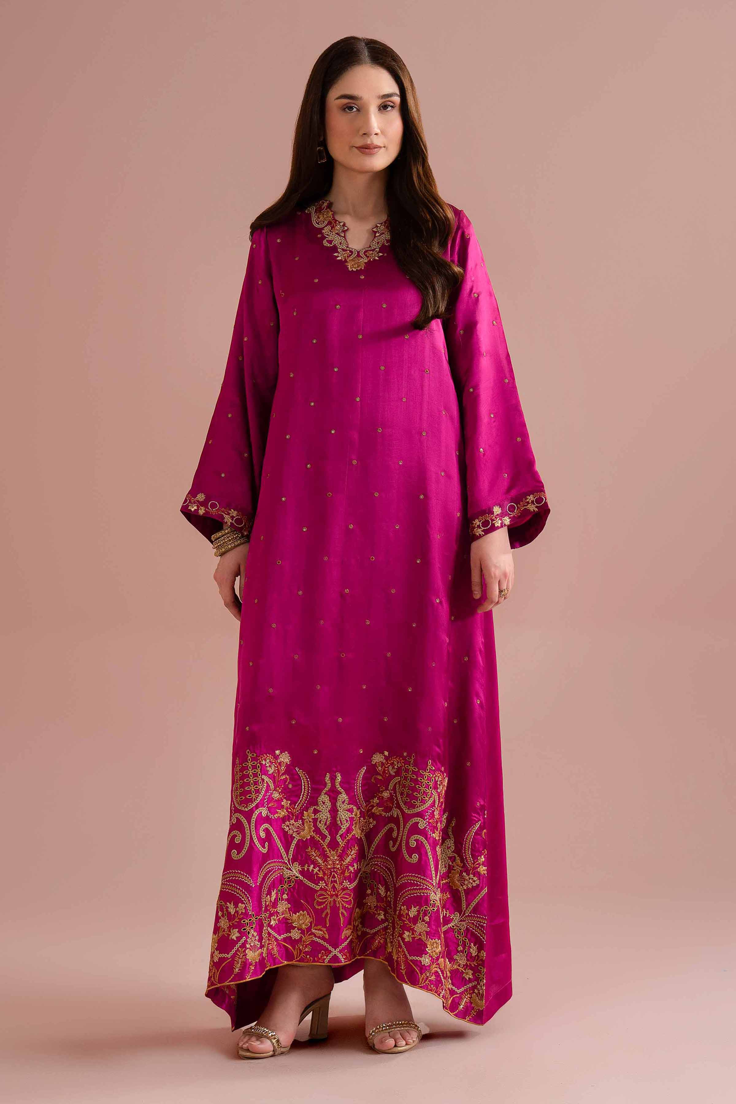 Nishat UK - Pink Embroidered Silk 1-piece ready to wear Long dress