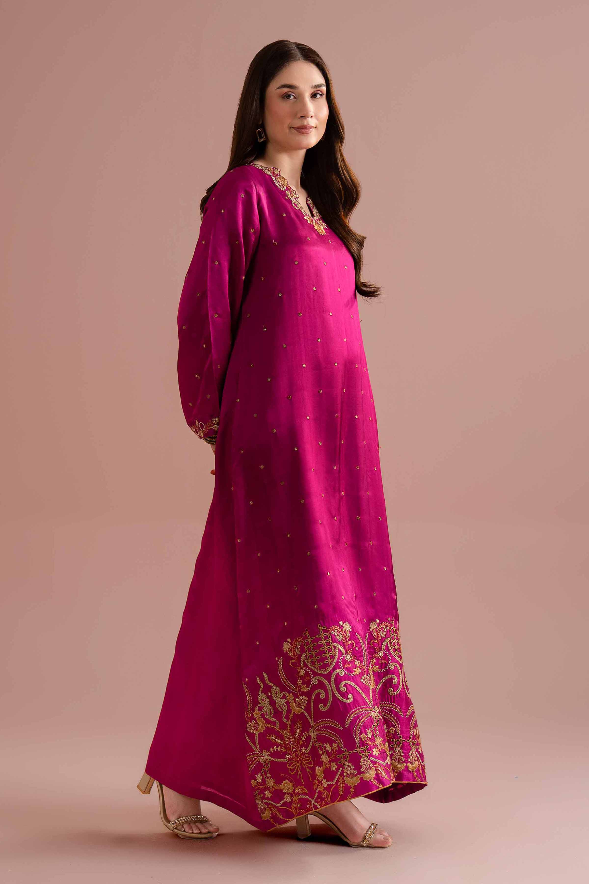 Nishat UK - Pink Embroidered Silk 1-piece ready to wear Long dress