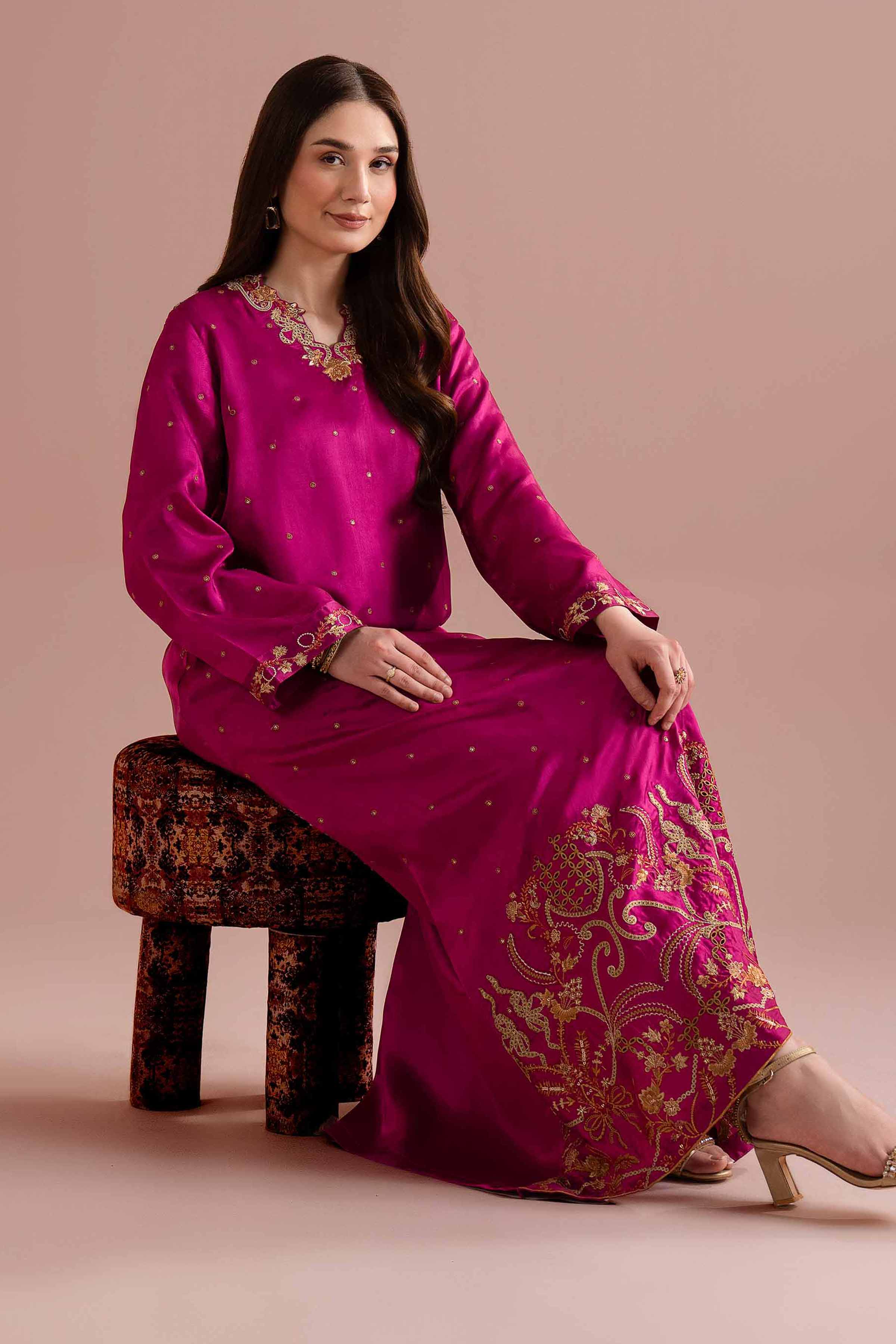 Nishat UK - Pink Embroidered Silk 1-piece ready to wear Long dress