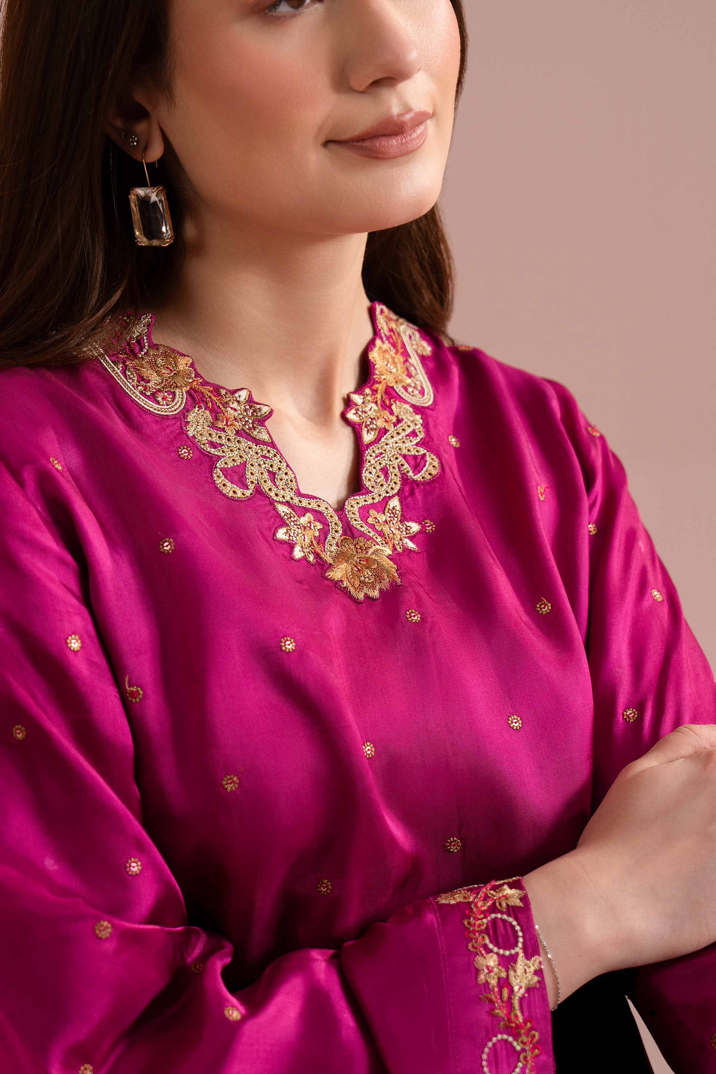 Nishat UK - Pink Embroidered Silk 1-piece ready to wear Long dress