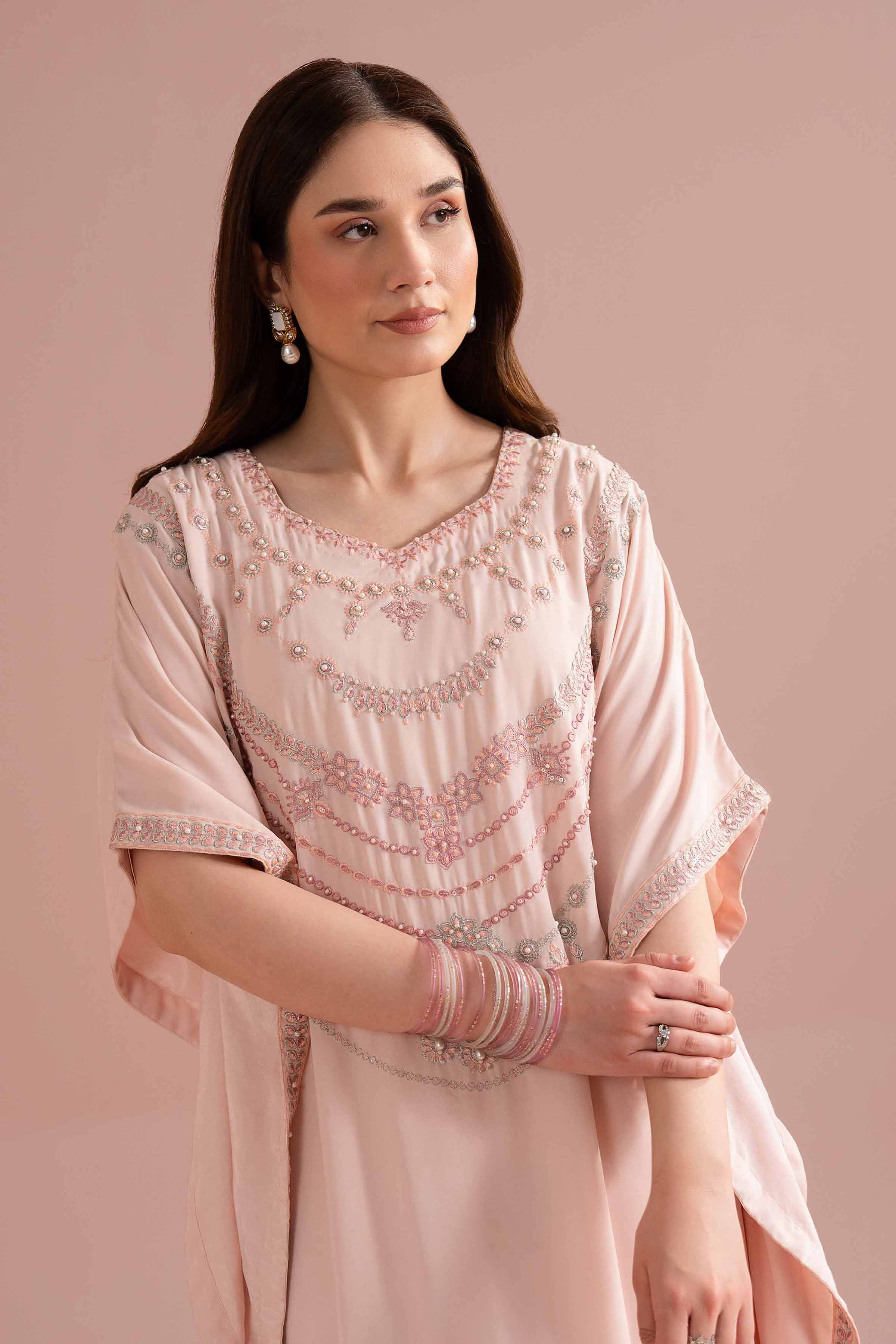 NishatUK - Pink Embroidered Georgette 1-piece ready to wear kaftan