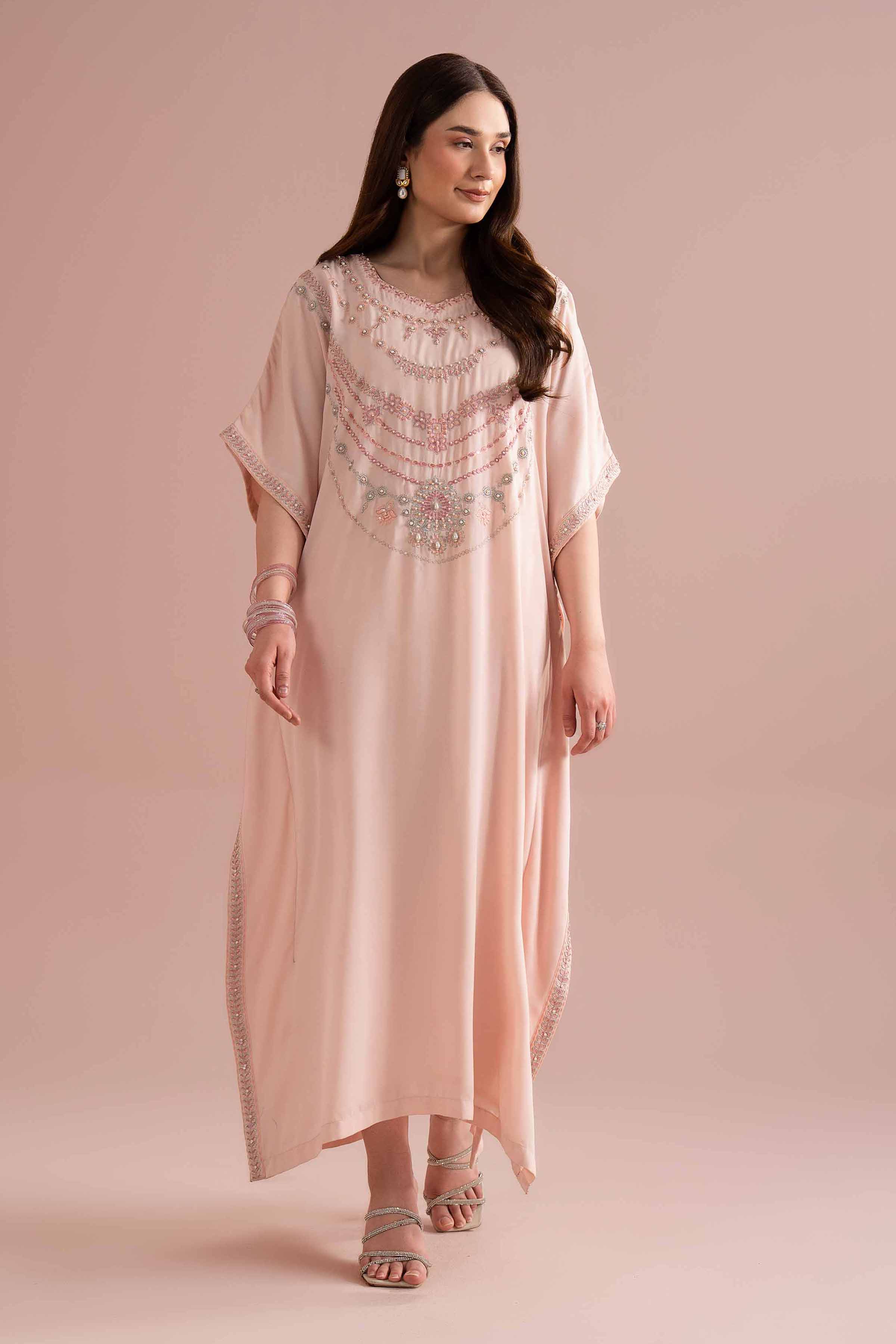 NishatUK - Pink Embroidered Georgette 1-piece ready to wear kaftan