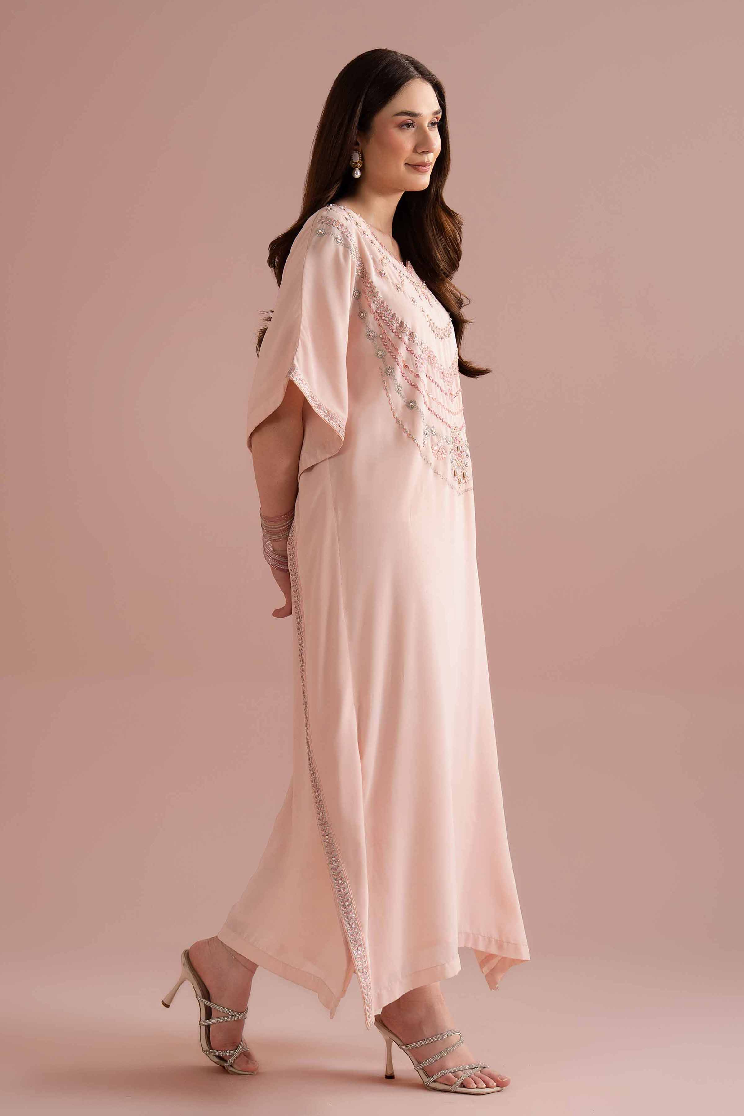 NishatUK - Pink Embroidered Georgette 1-piece ready to wear kaftan