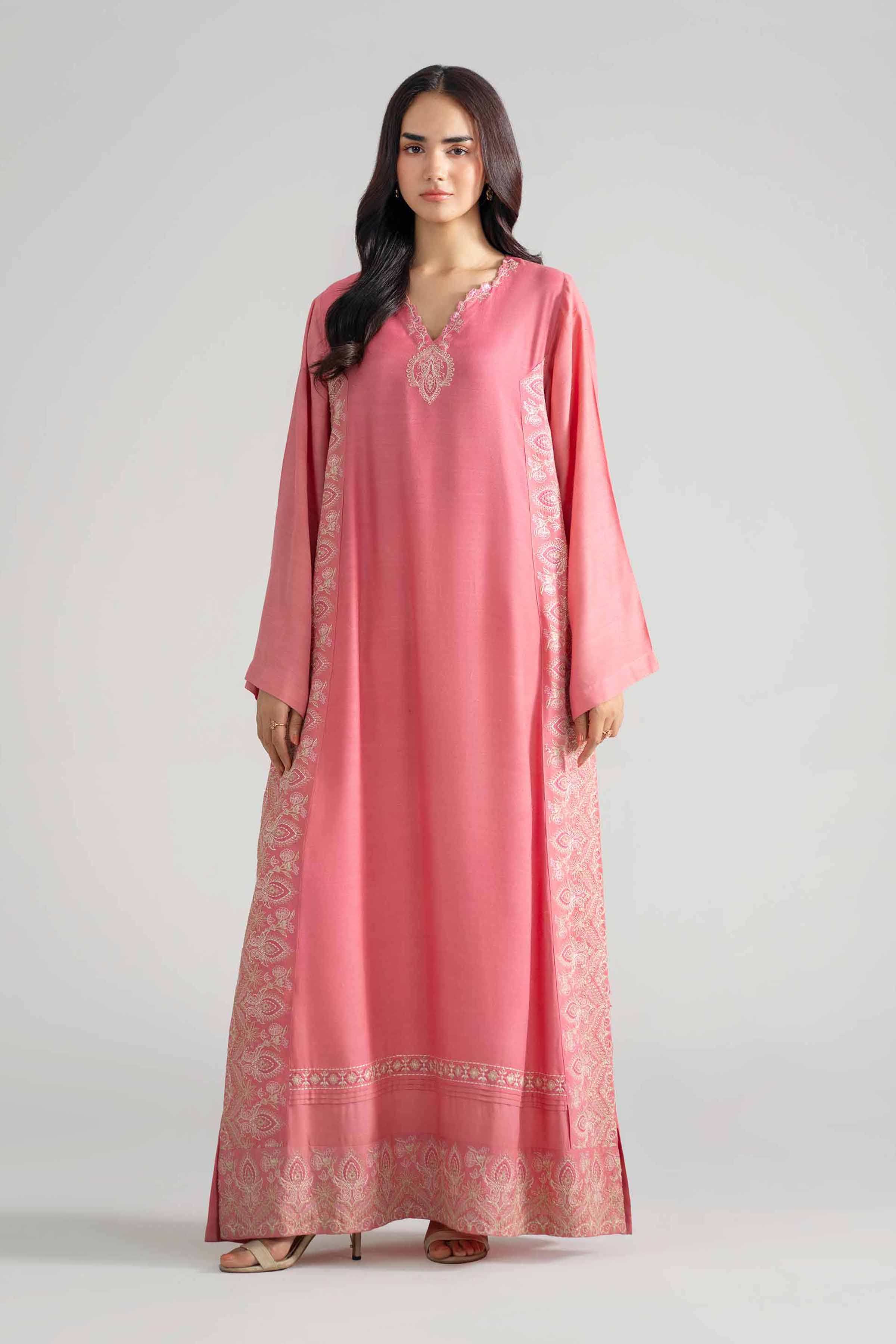 Nishat UK - Pink Embroidered Silk 1-piece ready to wear long dress