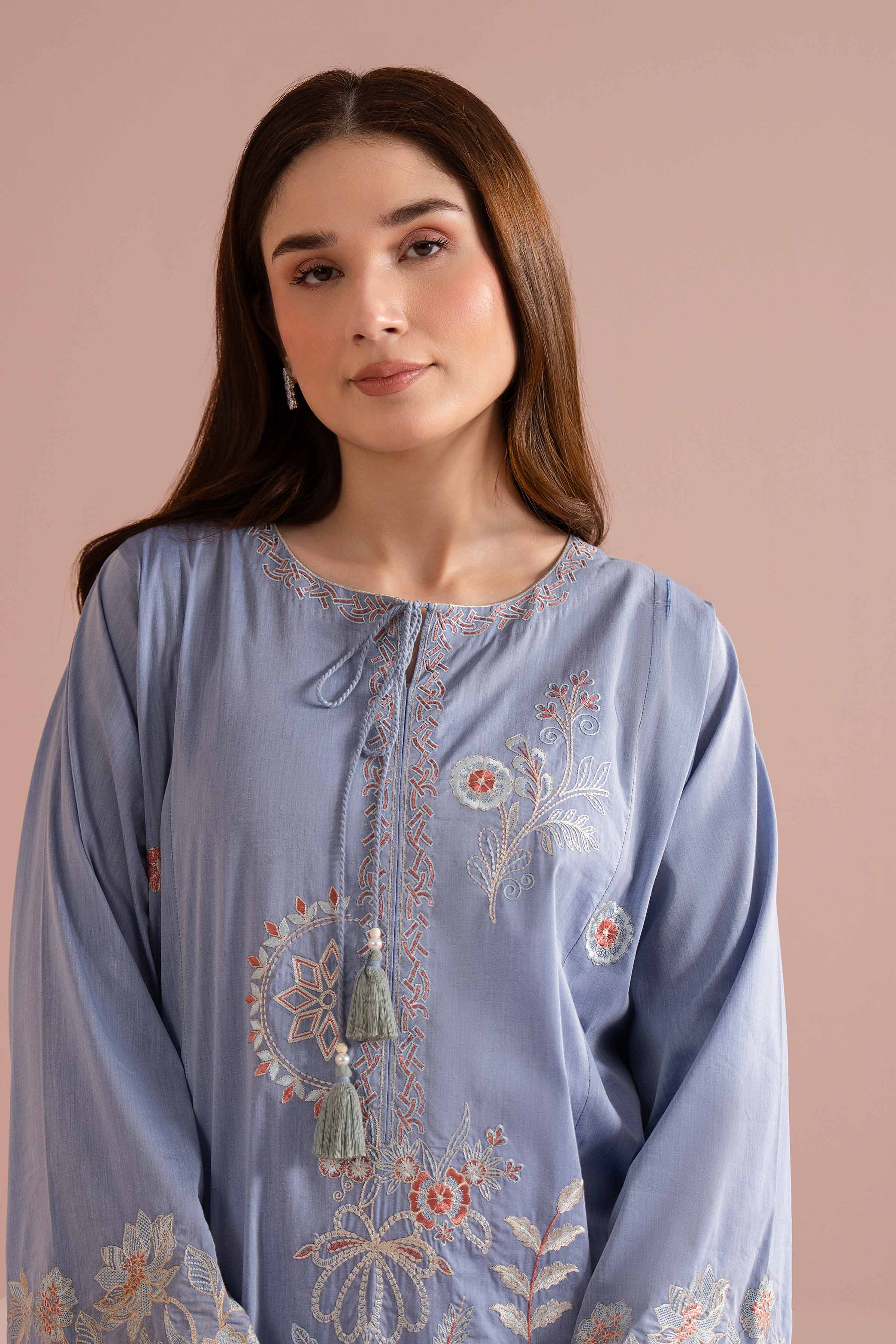 Nishat UK - Blue Embroidered Chambray 1-piece ready to wear Long dress