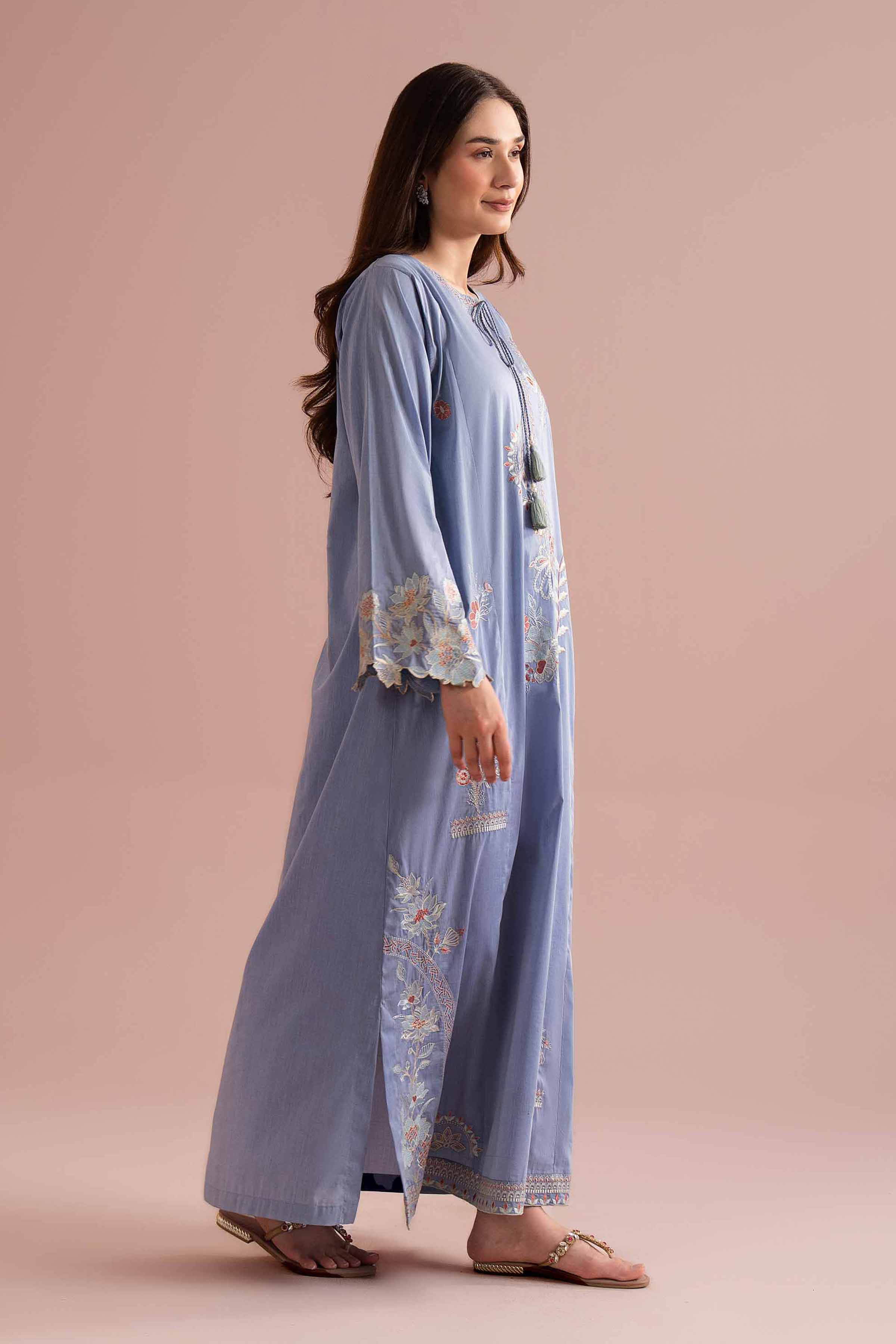 Nishat UK - Blue Embroidered Chambray 1-piece ready to wear Long dress