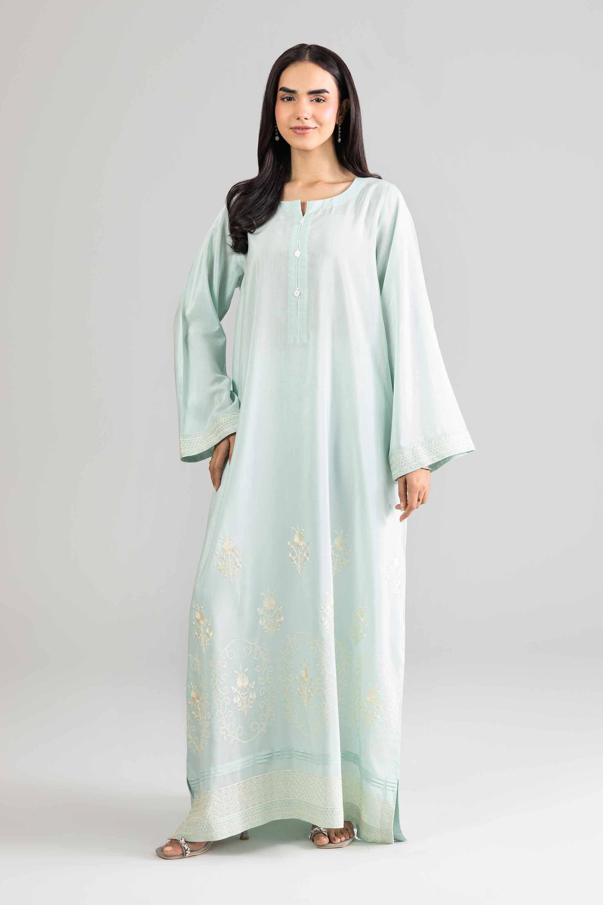 Nishat UK - Green Embroidered Silk 1-piece ready to wear Long dress