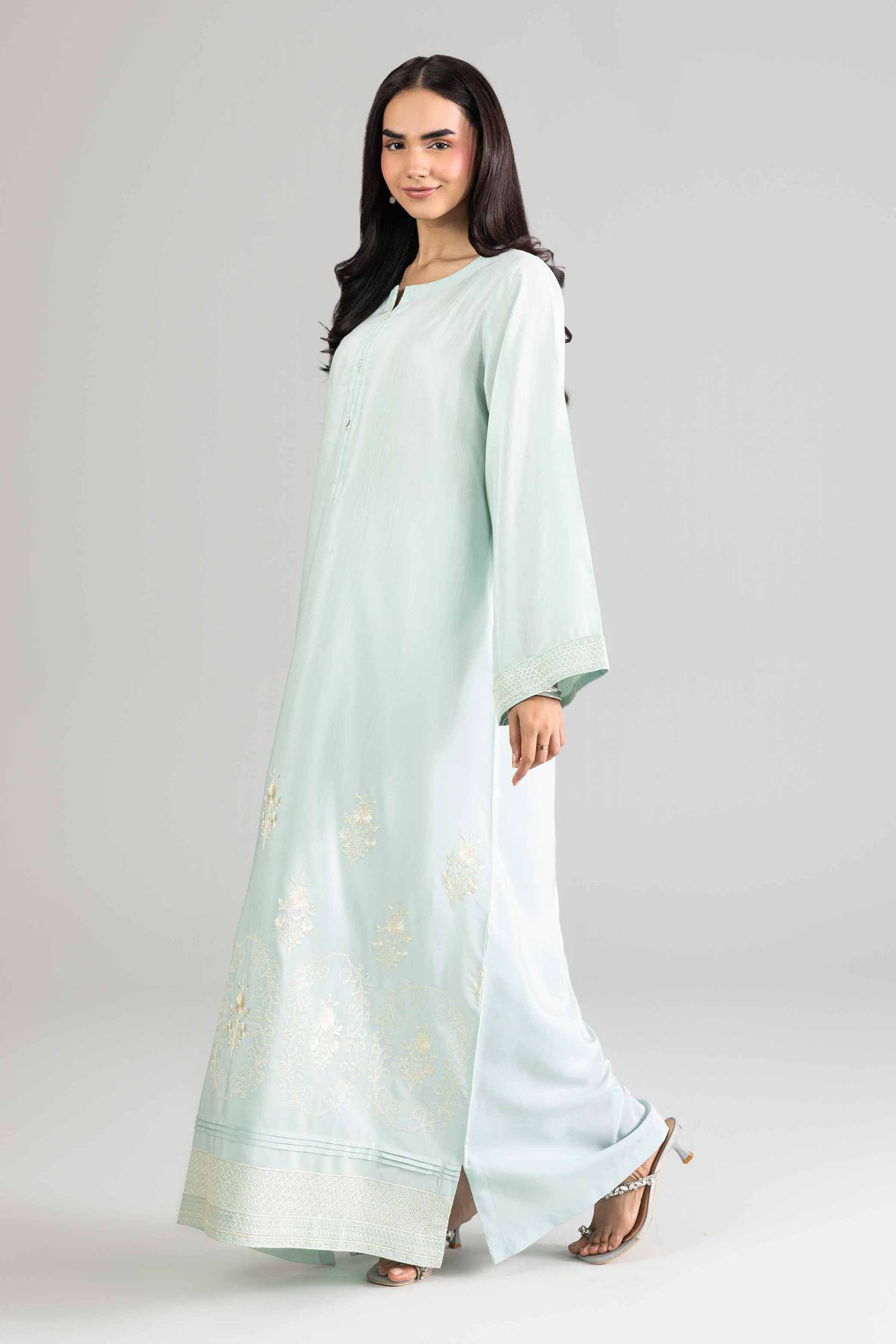 Nishat UK - Green Embroidered Silk 1-piece ready to wear Long dress