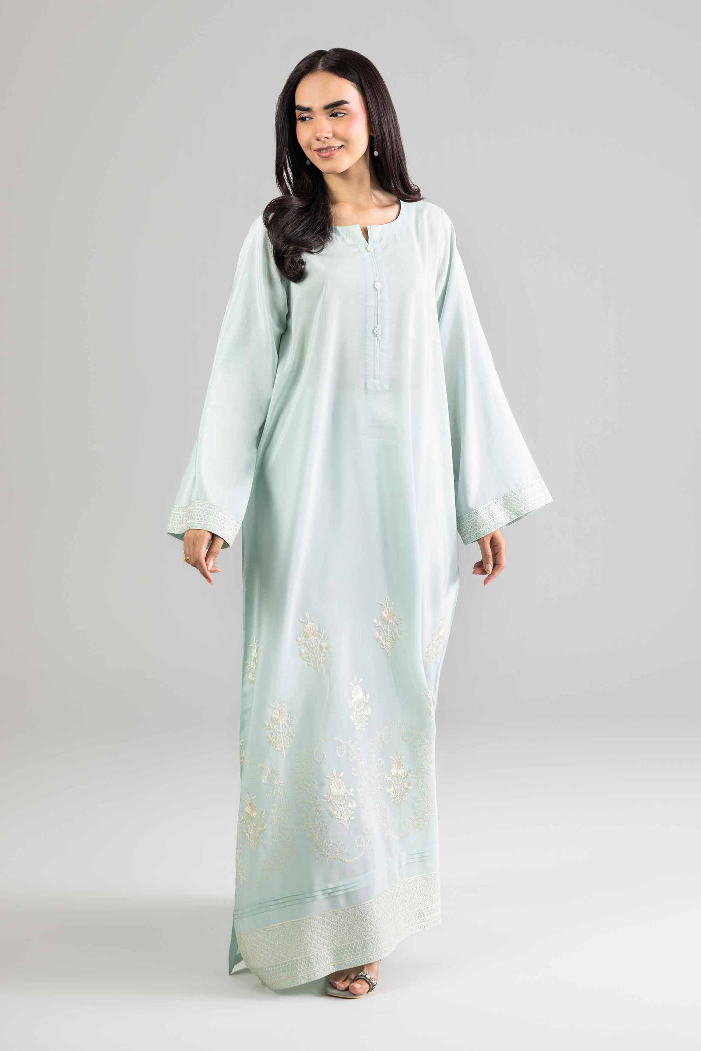 Nishat UK - Green Embroidered Silk 1-piece ready to wear Long dress