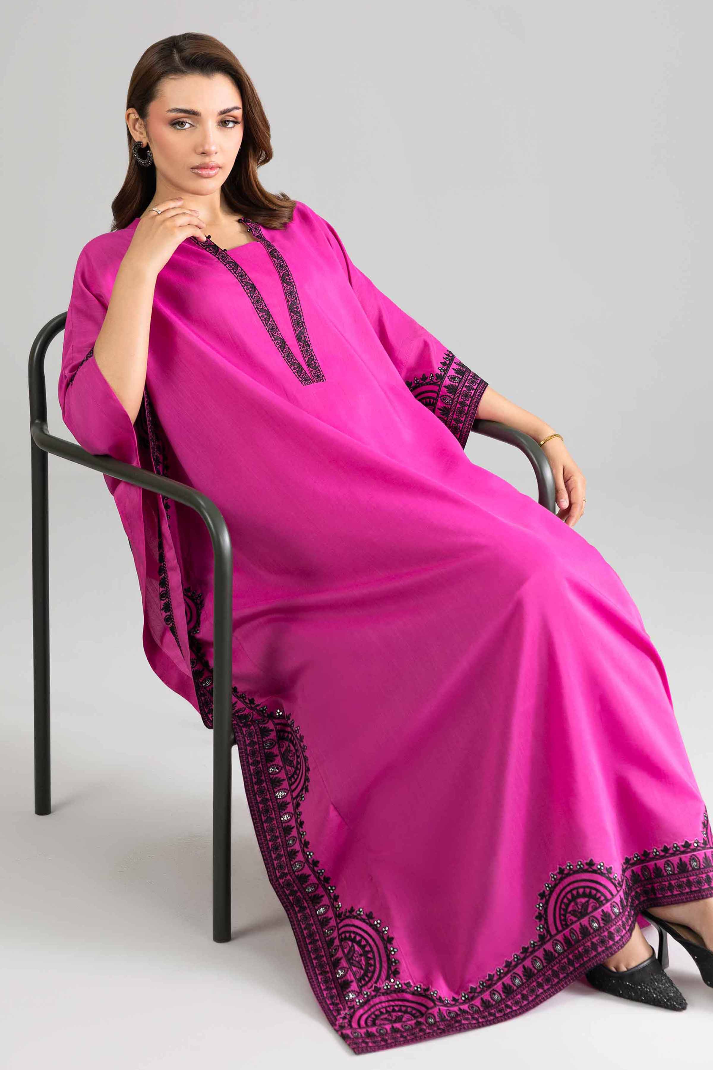 Nishat UK - Pink Embroidered Silk 1-piece ready to wear long dress