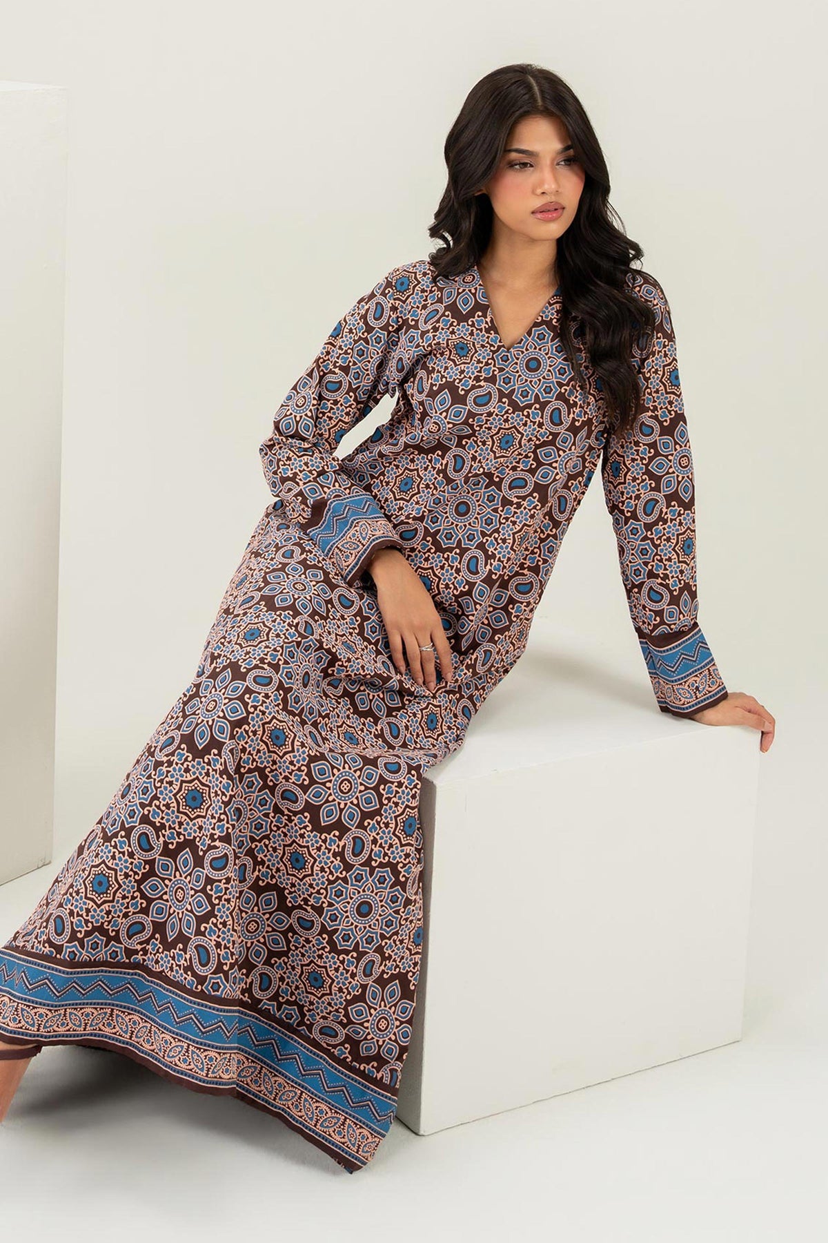 Nishat UK - Brown Printed Silk 1 Piece ready to wear