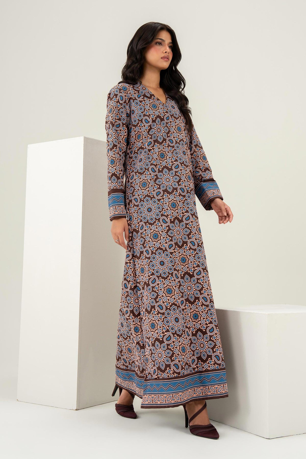 Nishat UK - Brown Printed Silk 1 Piece ready to wear