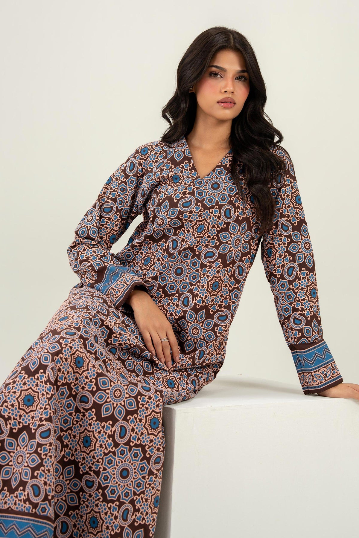 Nishat UK - Brown Printed Silk 1 Piece ready to wear