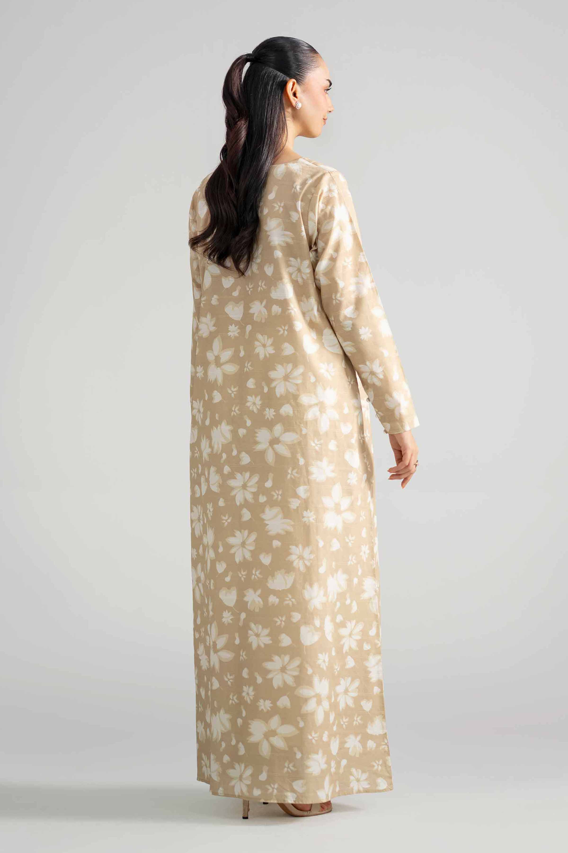 Nishat UK - Beige Printed Lawn 1-piece ready to wear long dress