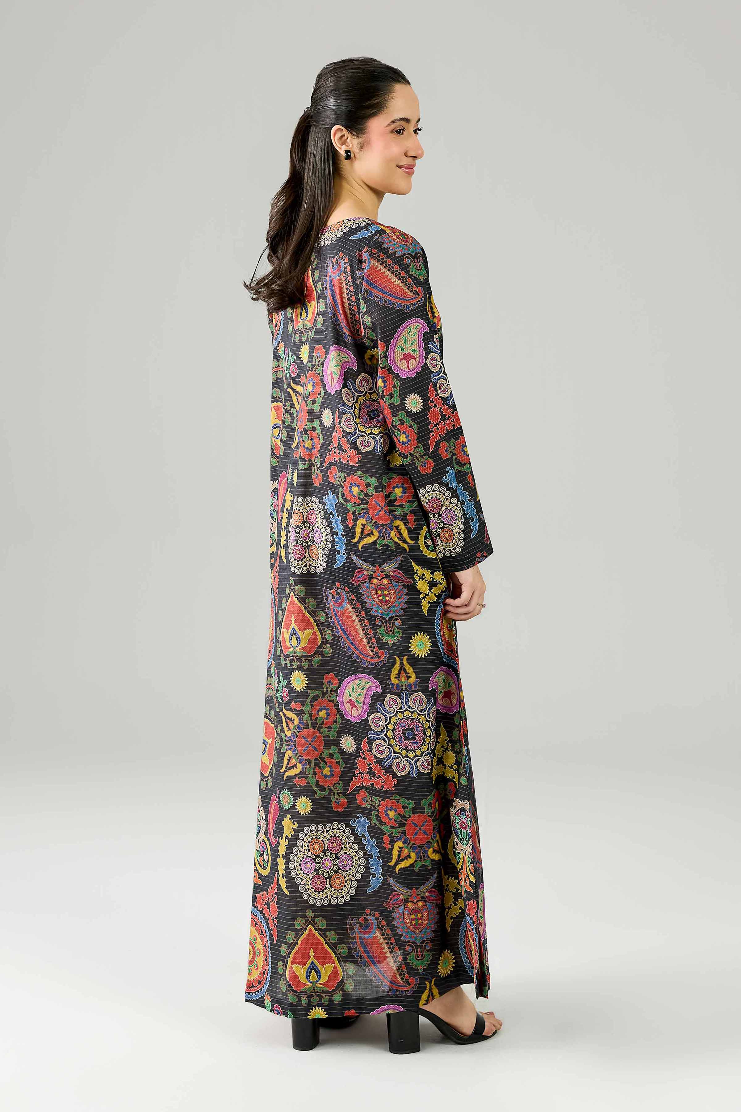 Nishat UK - Black Printed Lawn 1-piece ready to wear Long dress