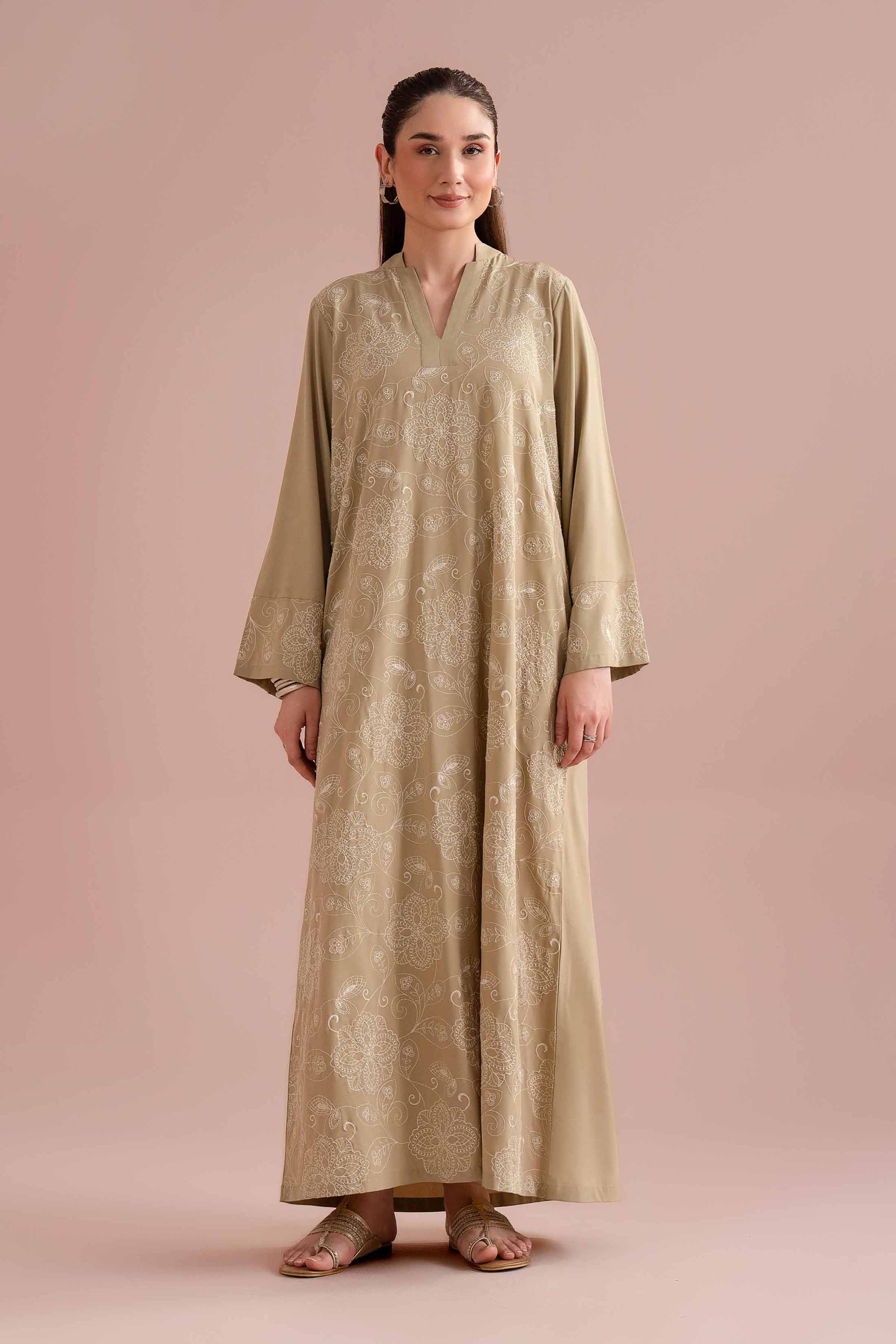 NishatUK - Green Embroidered Malai 1-piece ready to wear long dress