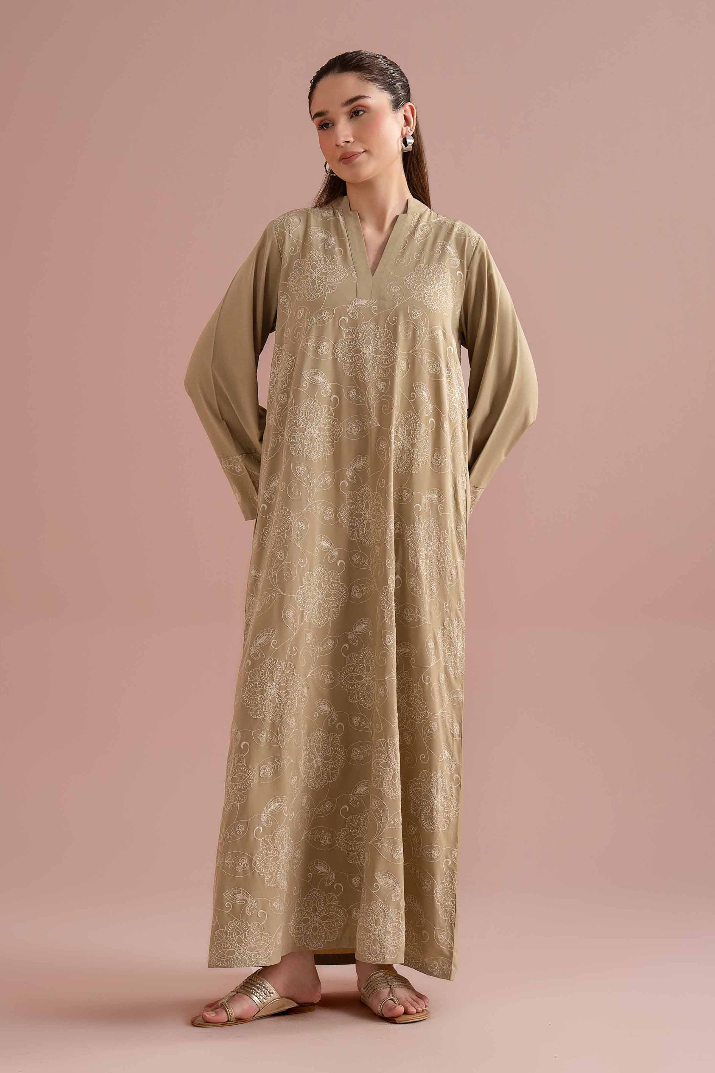 NishatUK - Green Embroidered Malai 1-piece ready to wear long dress