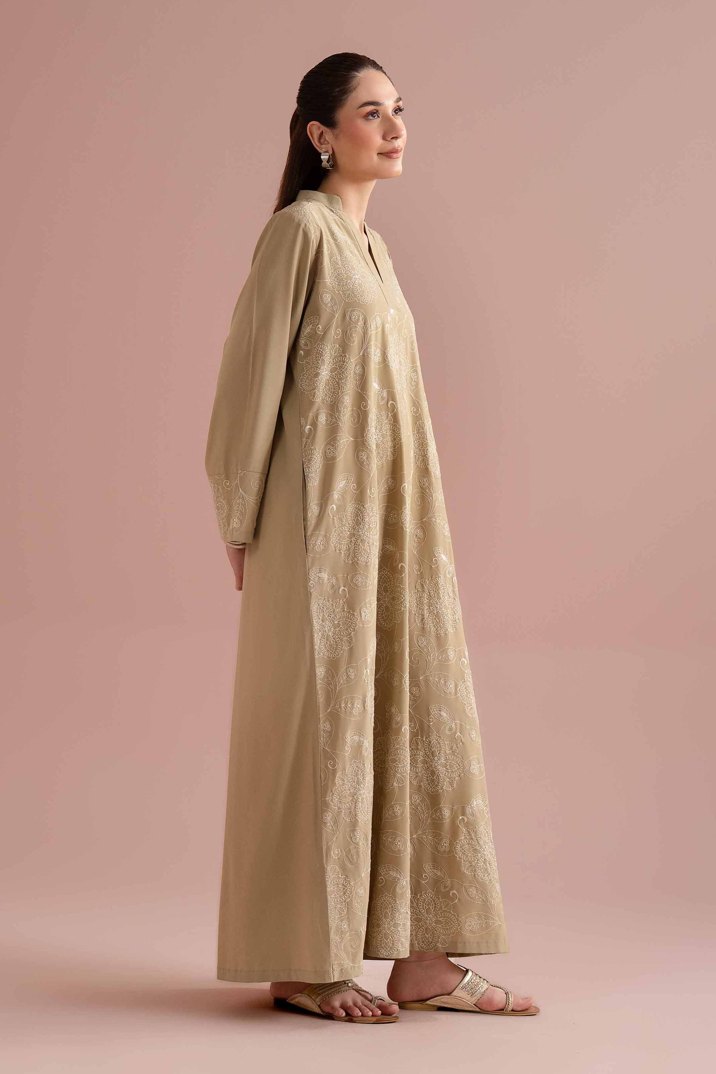 NishatUK - Green Embroidered Malai 1-piece ready to wear long dress