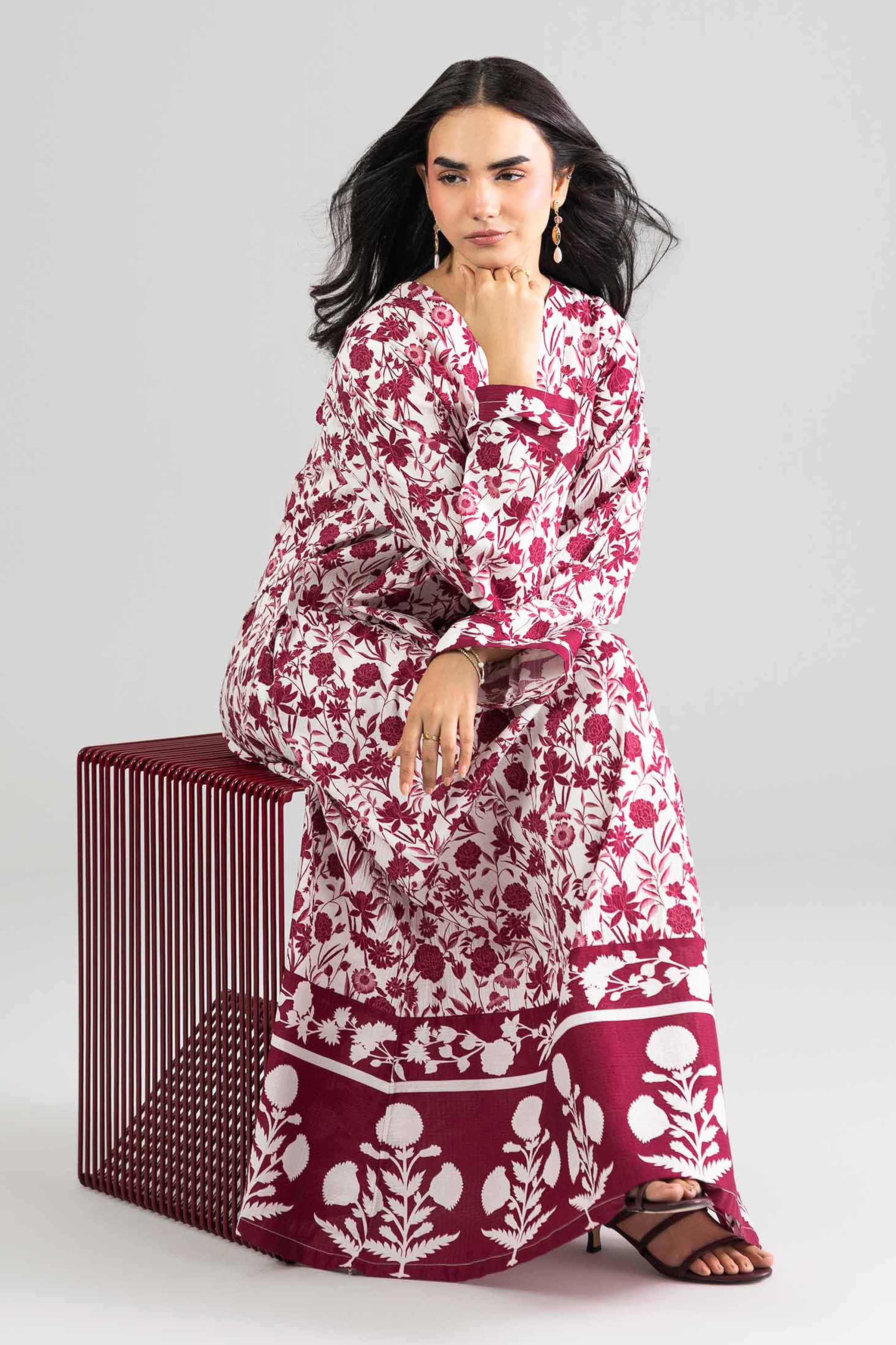 Nishat UK - Off white Printed Seer Sucker 1-piece ready to wear Long dress