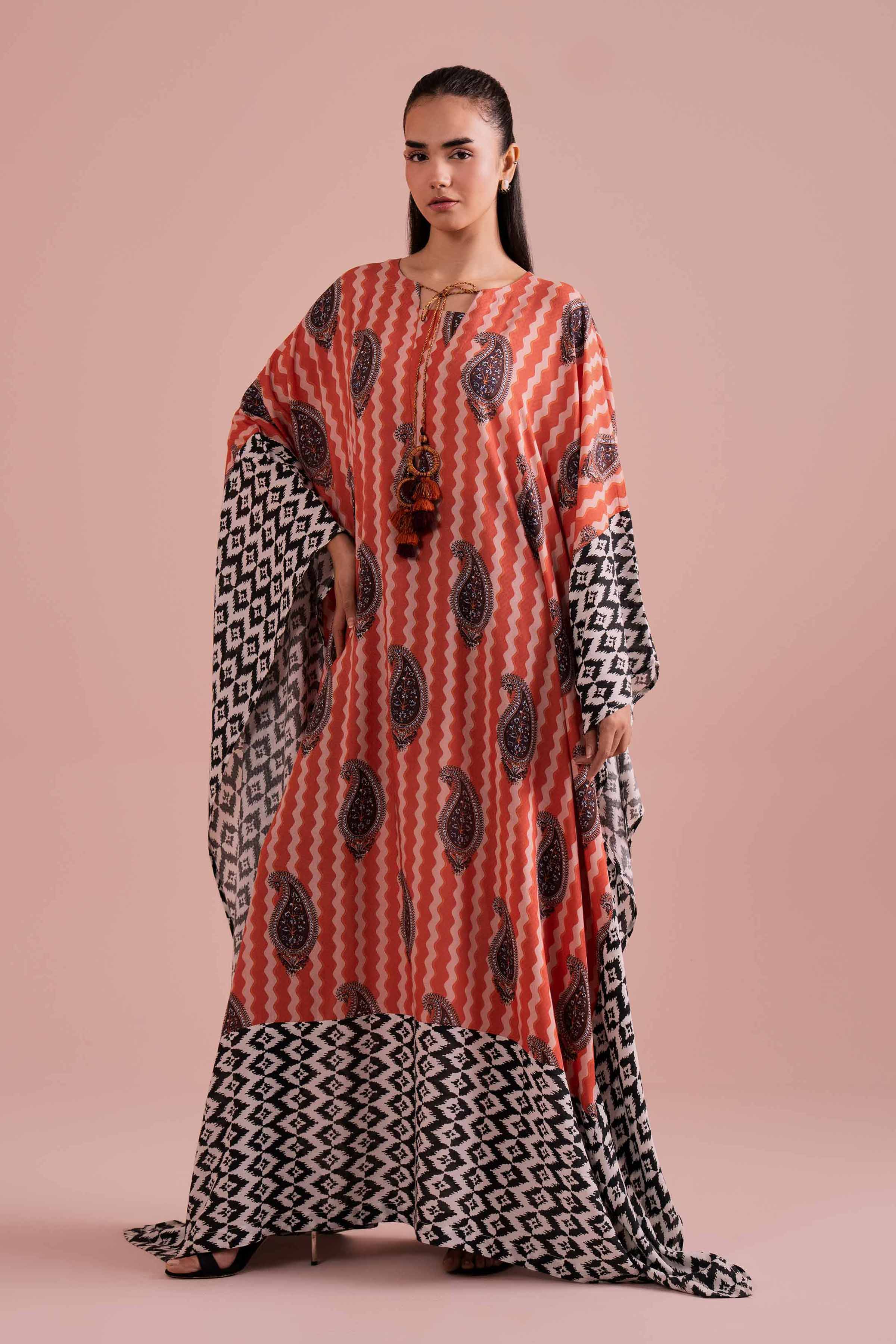 NishatUK - Multi Printed Dobby 1-piece ready to wear Kaftan