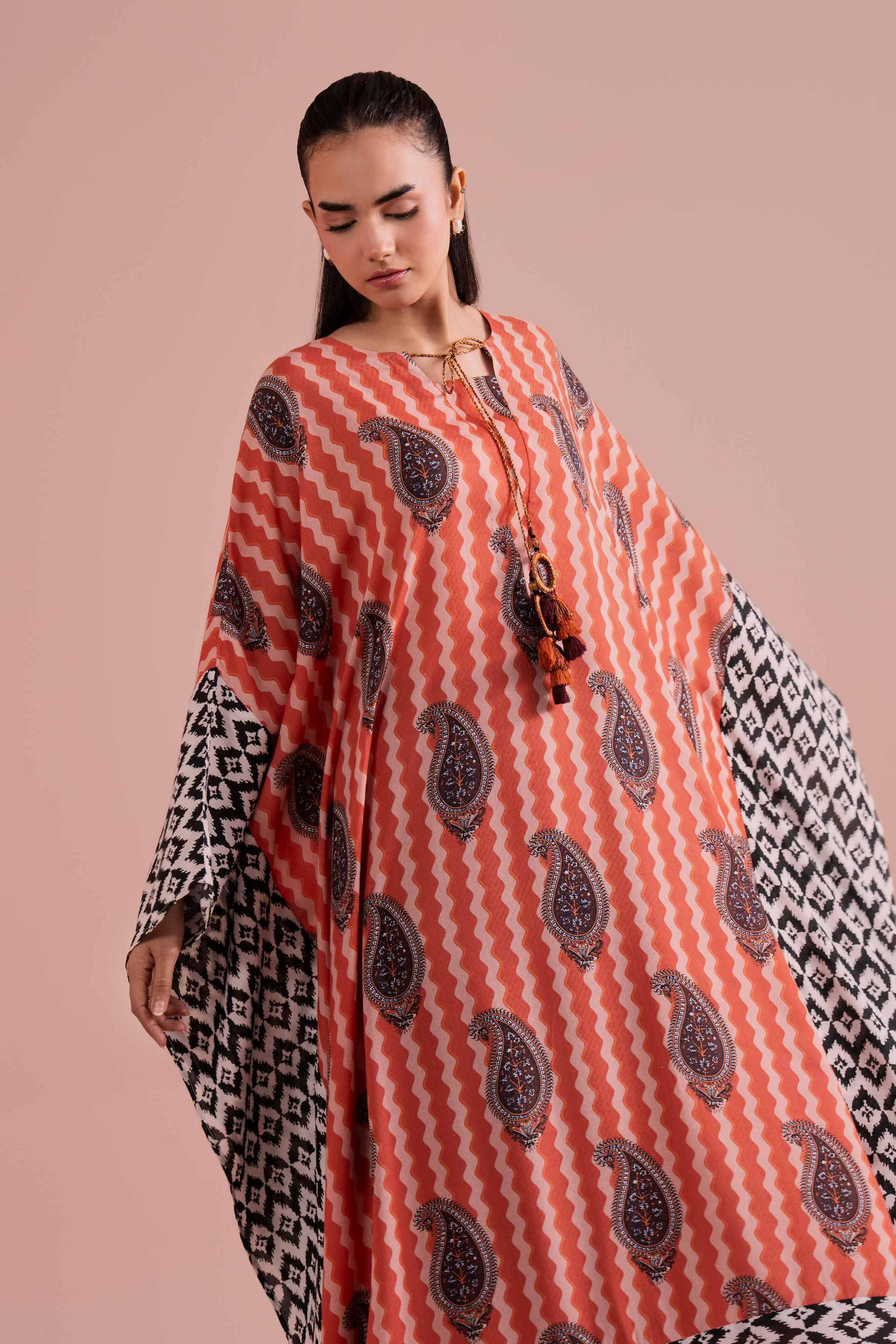 NishatUK - Multi Printed Dobby 1-piece ready to wear Kaftan