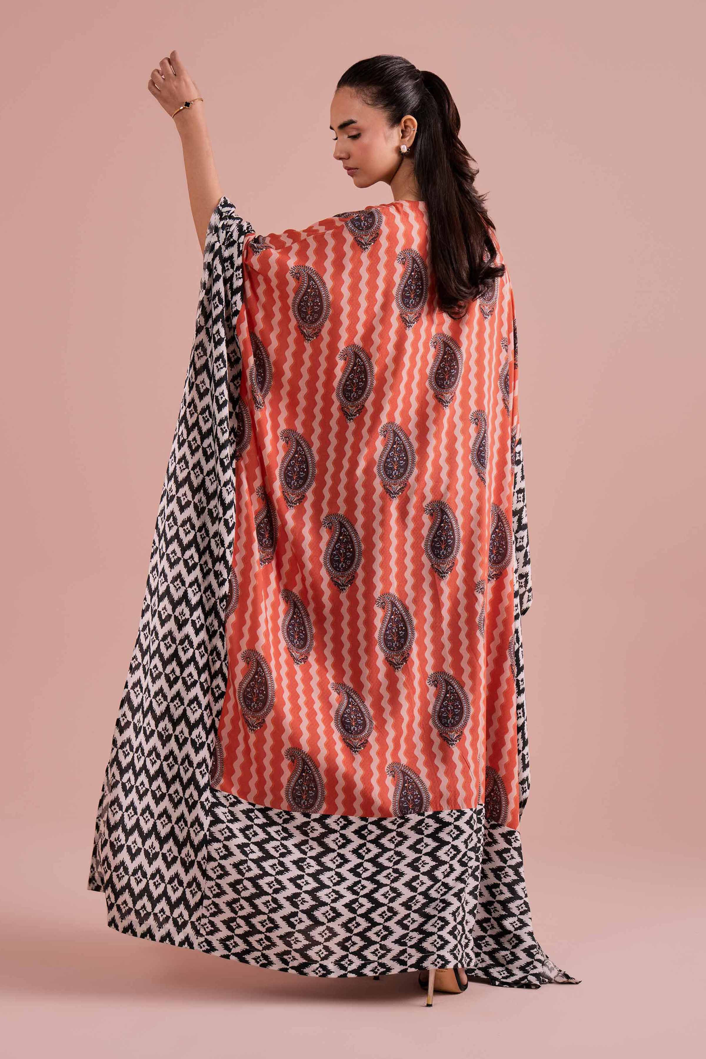 NishatUK - Multi Printed Dobby 1-piece ready to wear Kaftan