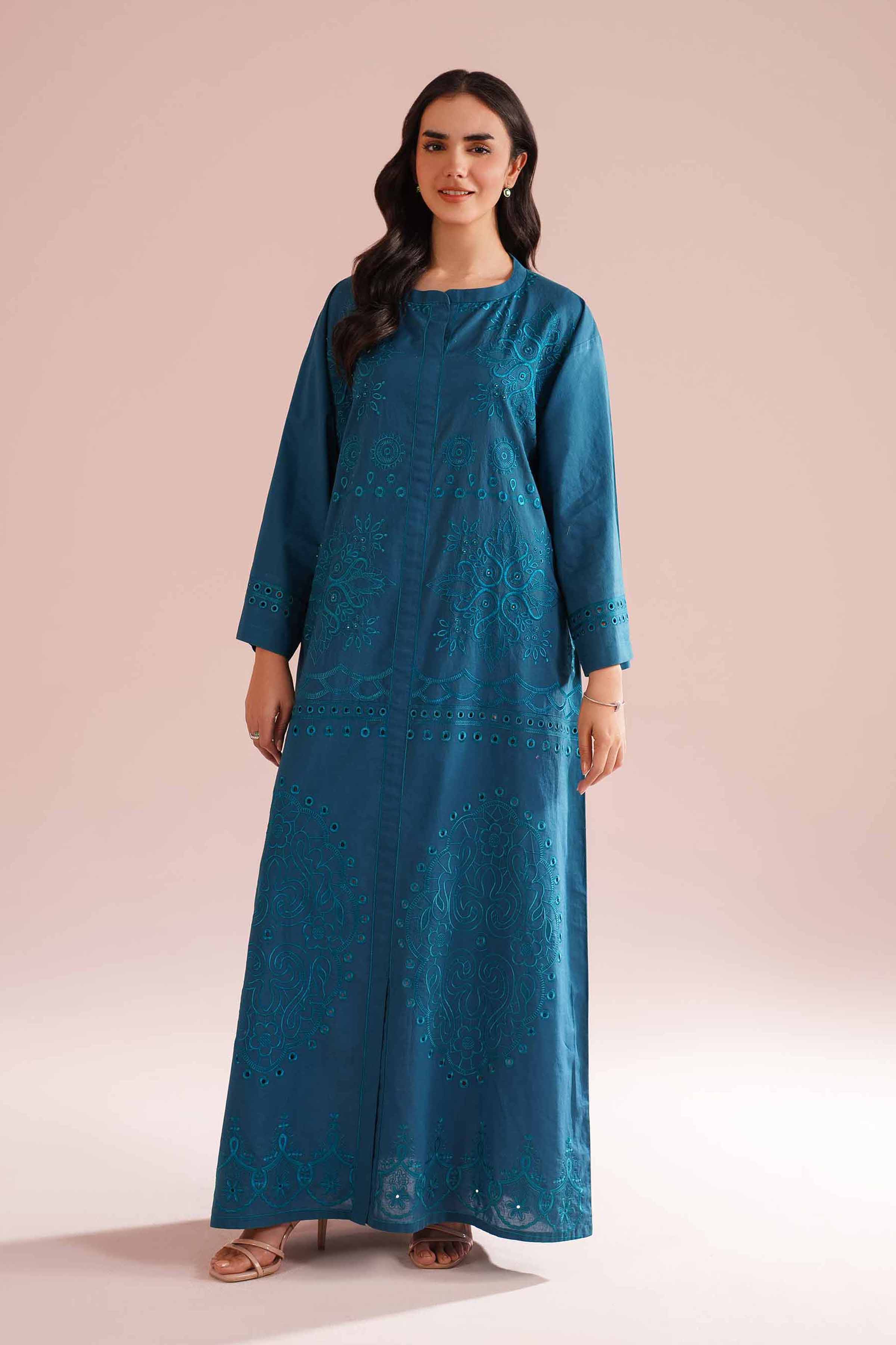 NishatUK - Blue Embroidered Cambric 1-piece ready to wear Dress