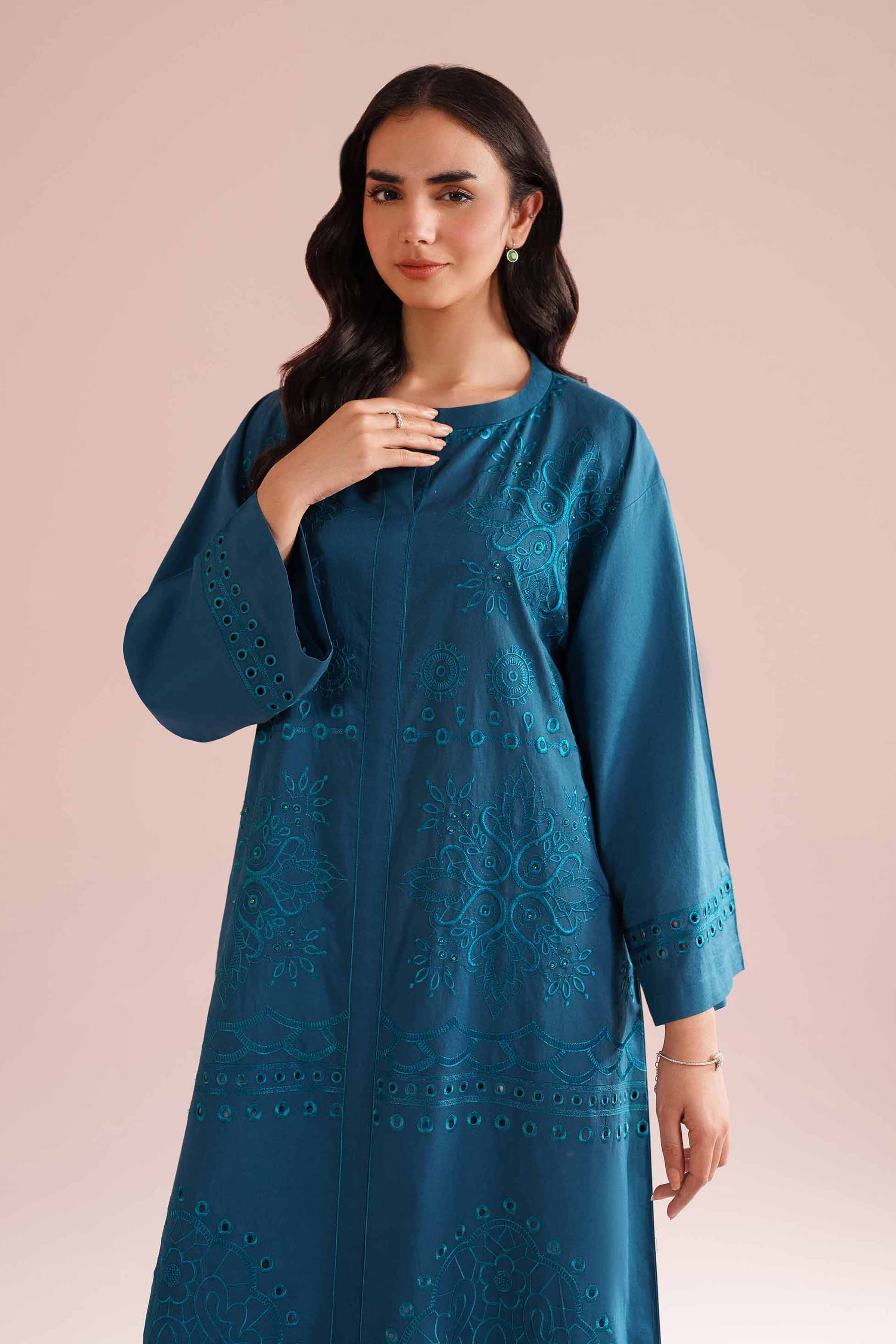 NishatUK - Blue Embroidered Cambric 1-piece ready to wear Dress