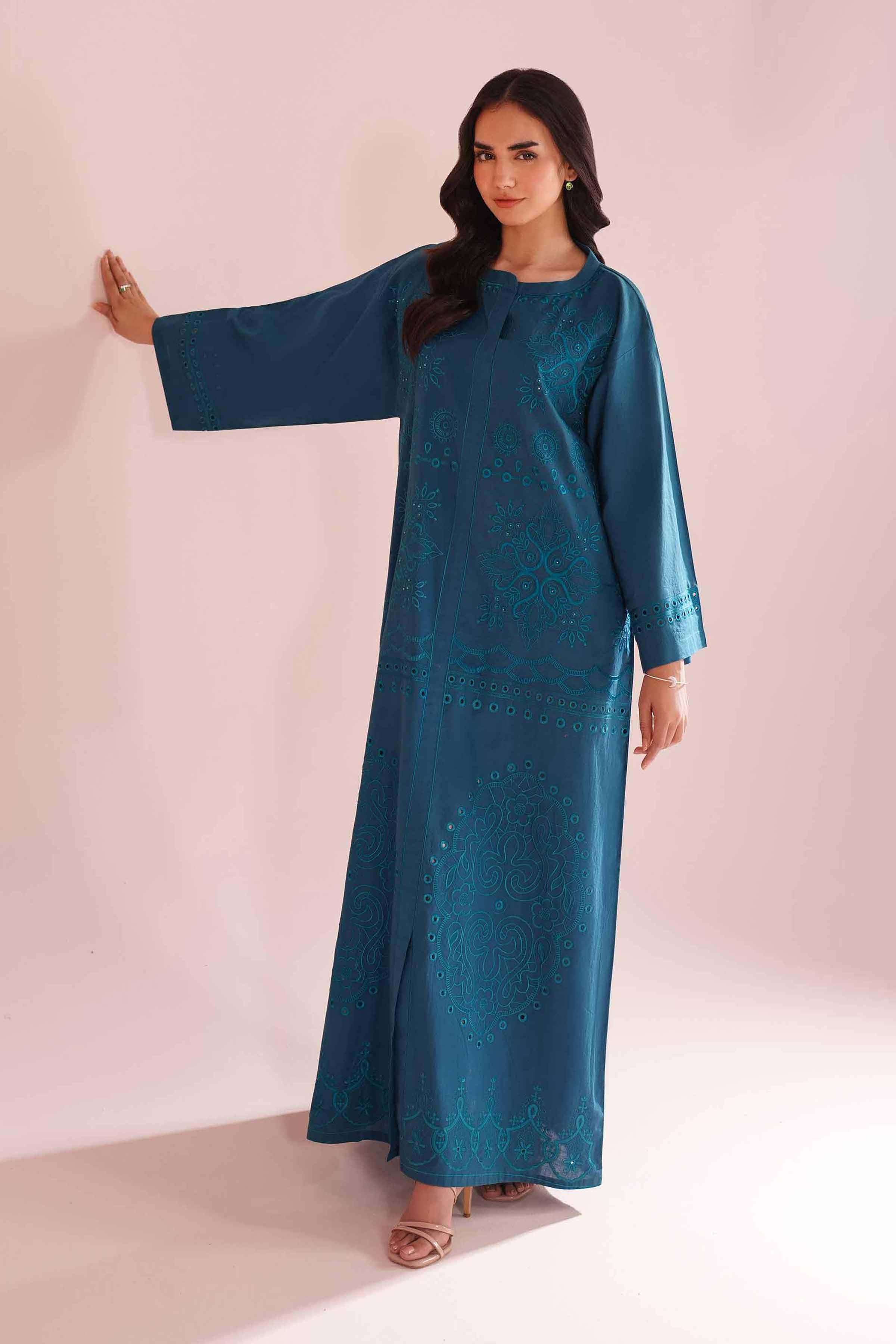 NishatUK - Blue Embroidered Cambric 1-piece ready to wear Dress