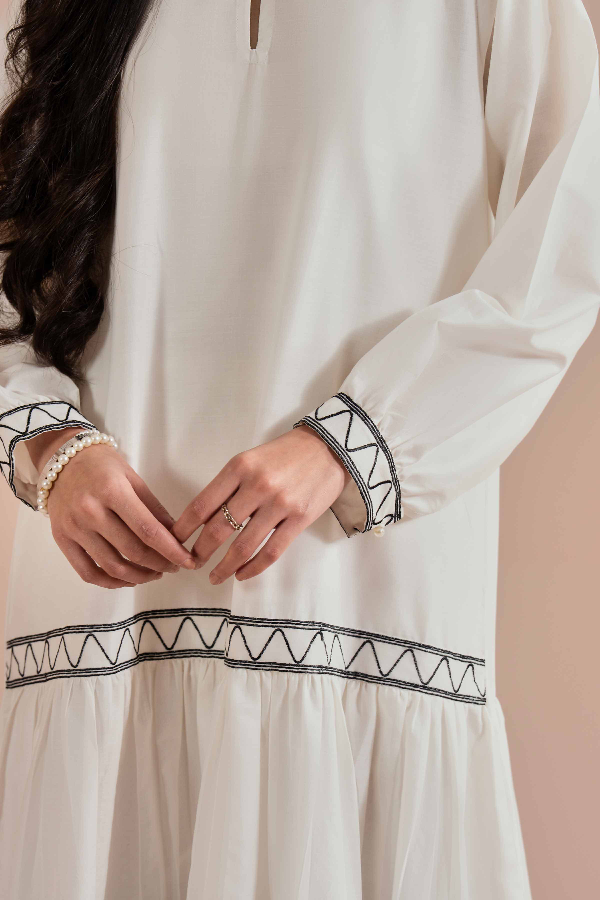 Nishat UK - White Embroidered Cambric 1 Piece ready to wear luxury long dress