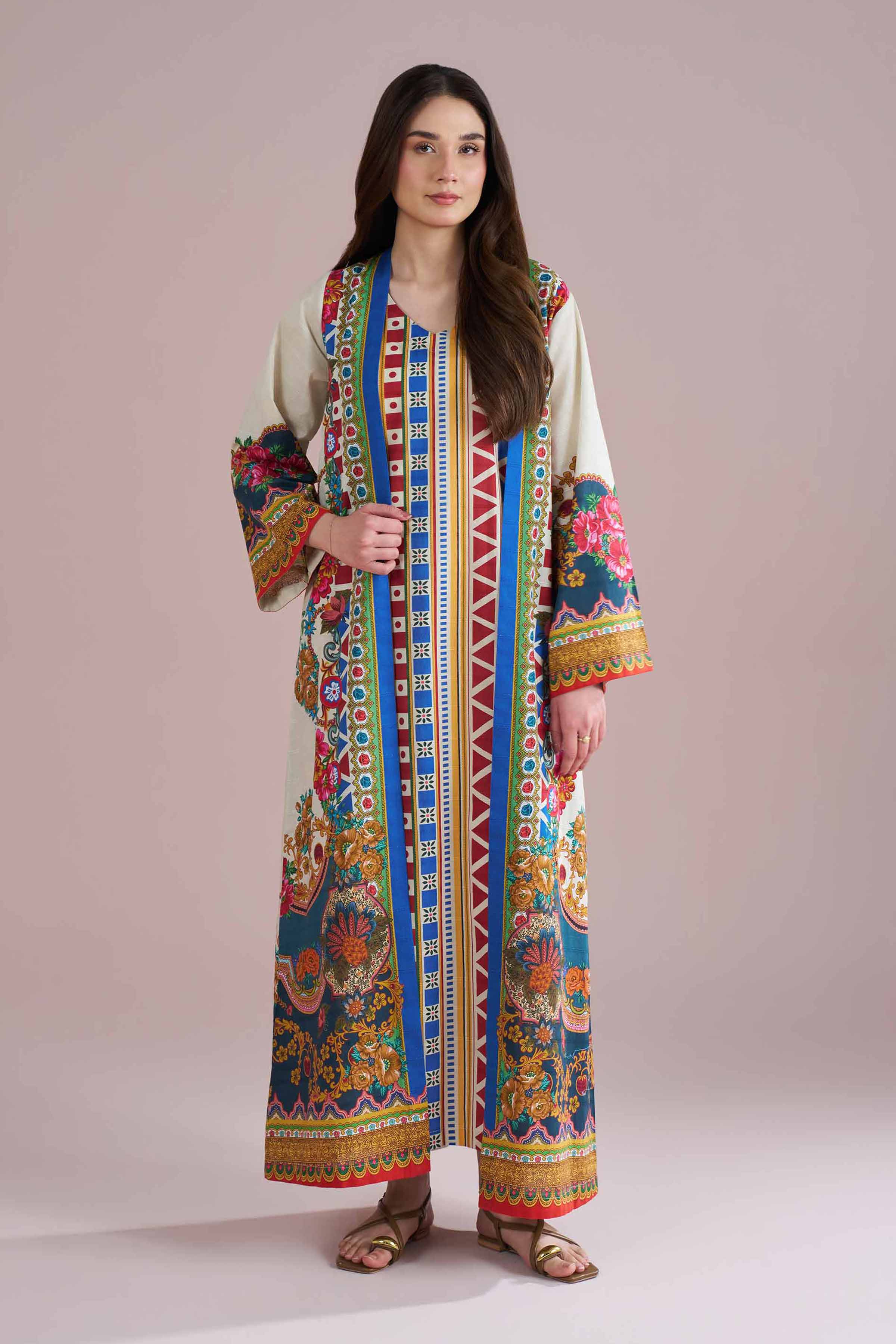 NishatUK - Beige Printed Lawn 2-piece ready to wear Dress