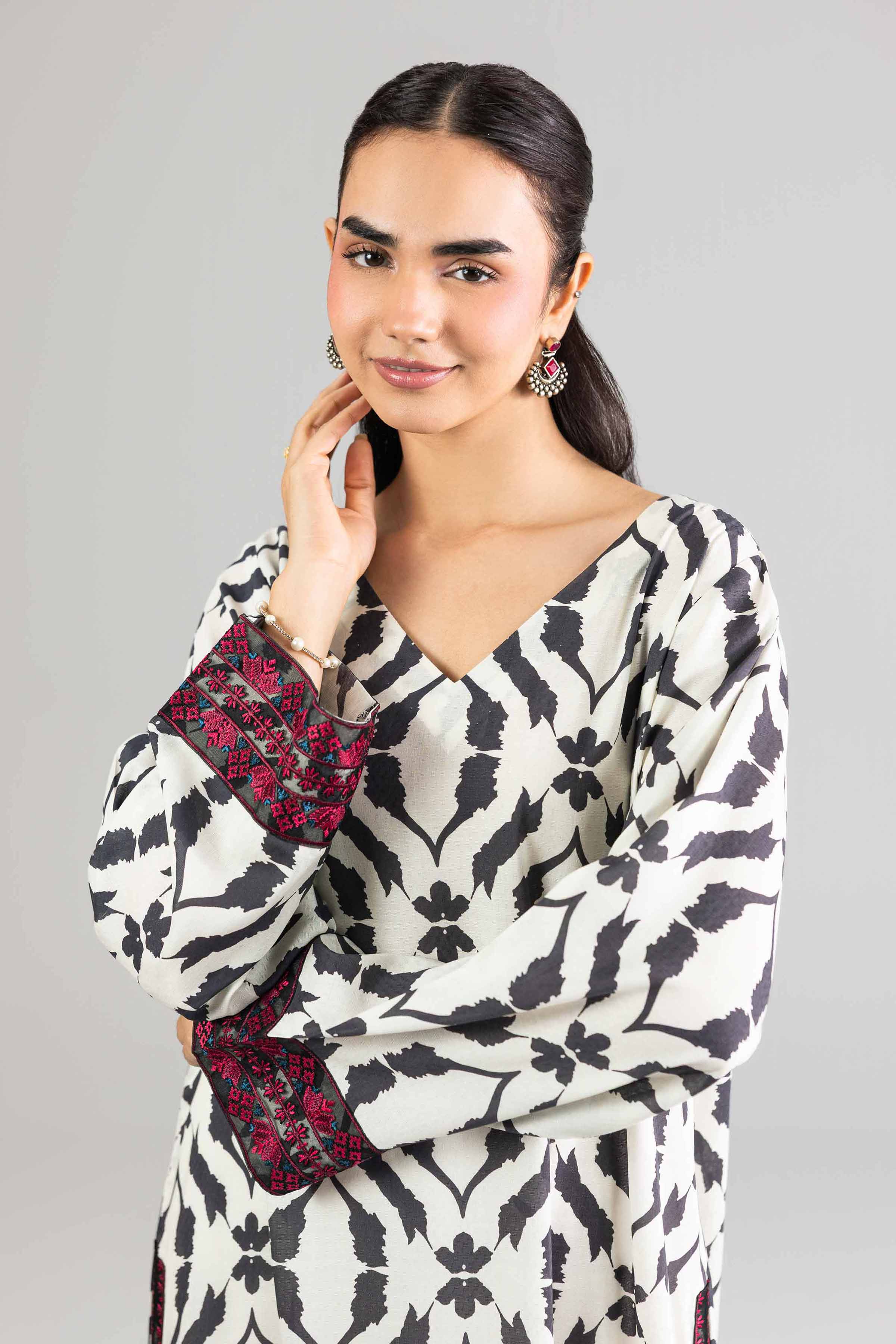 Nishat UK - Black Embroidered Dobby 1-piece ready to wear Long dress