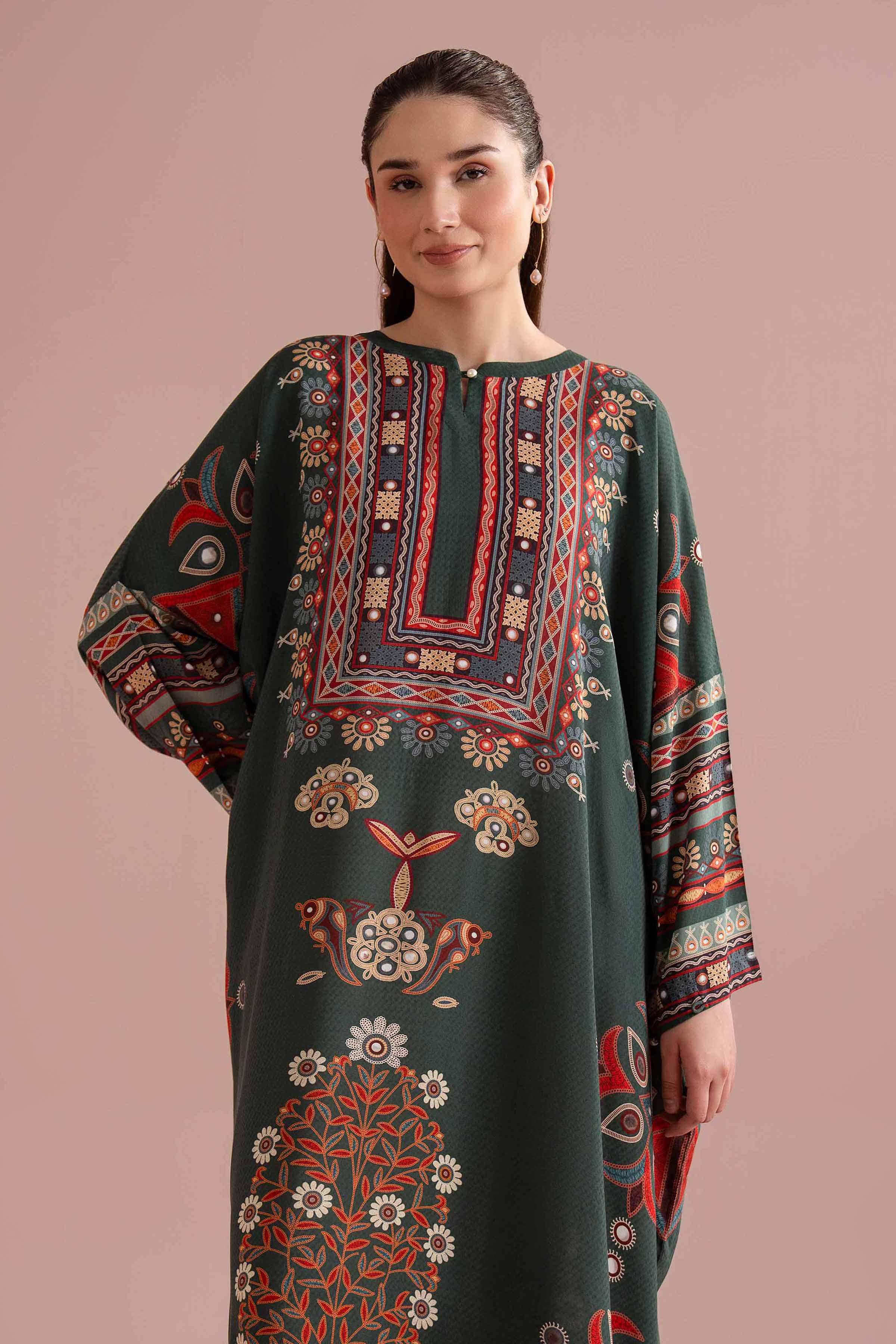NishatUK - Green Printed Dobby 1-piece ready to wear long dress