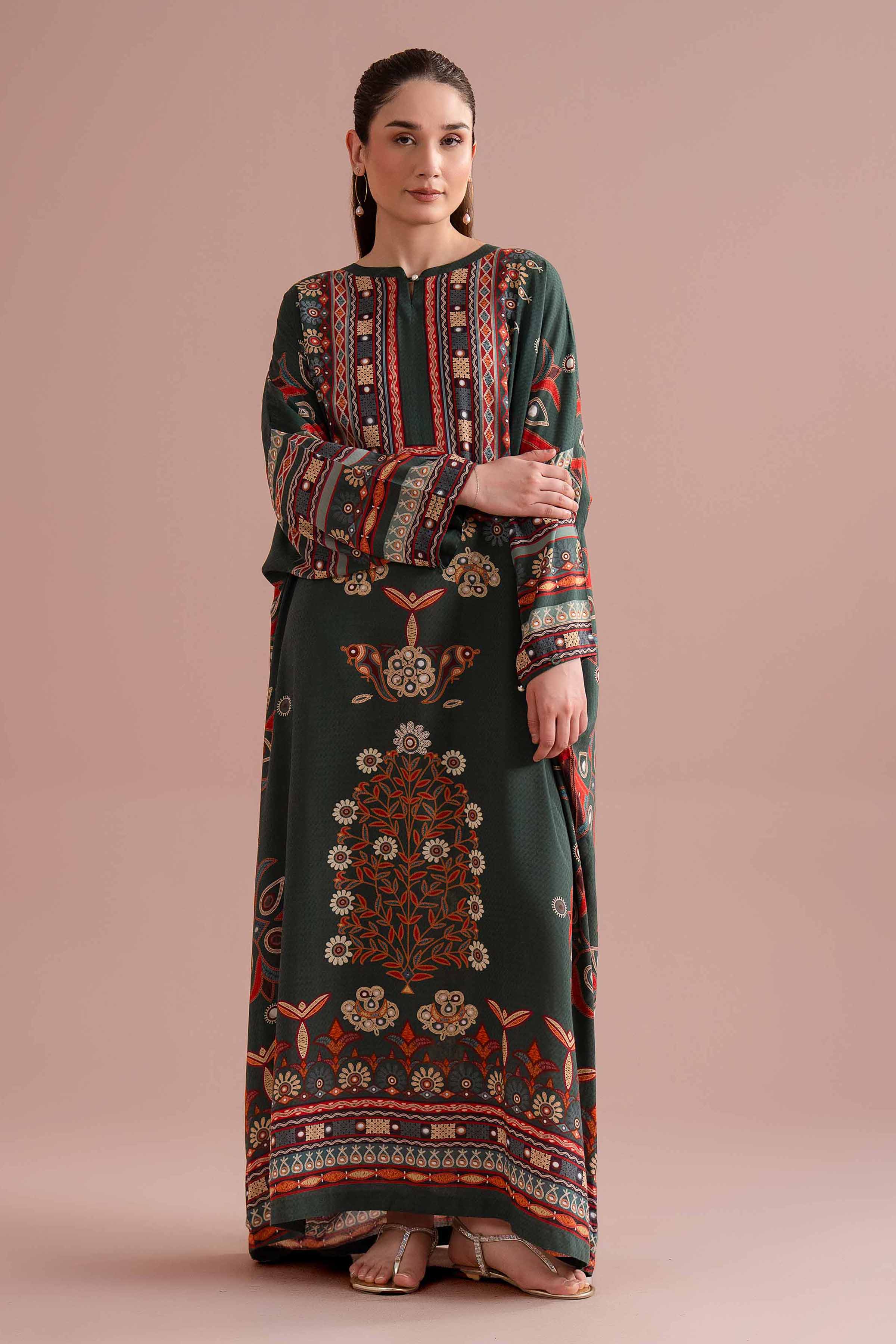 NishatUK - Green Printed Dobby 1-piece ready to wear long dress