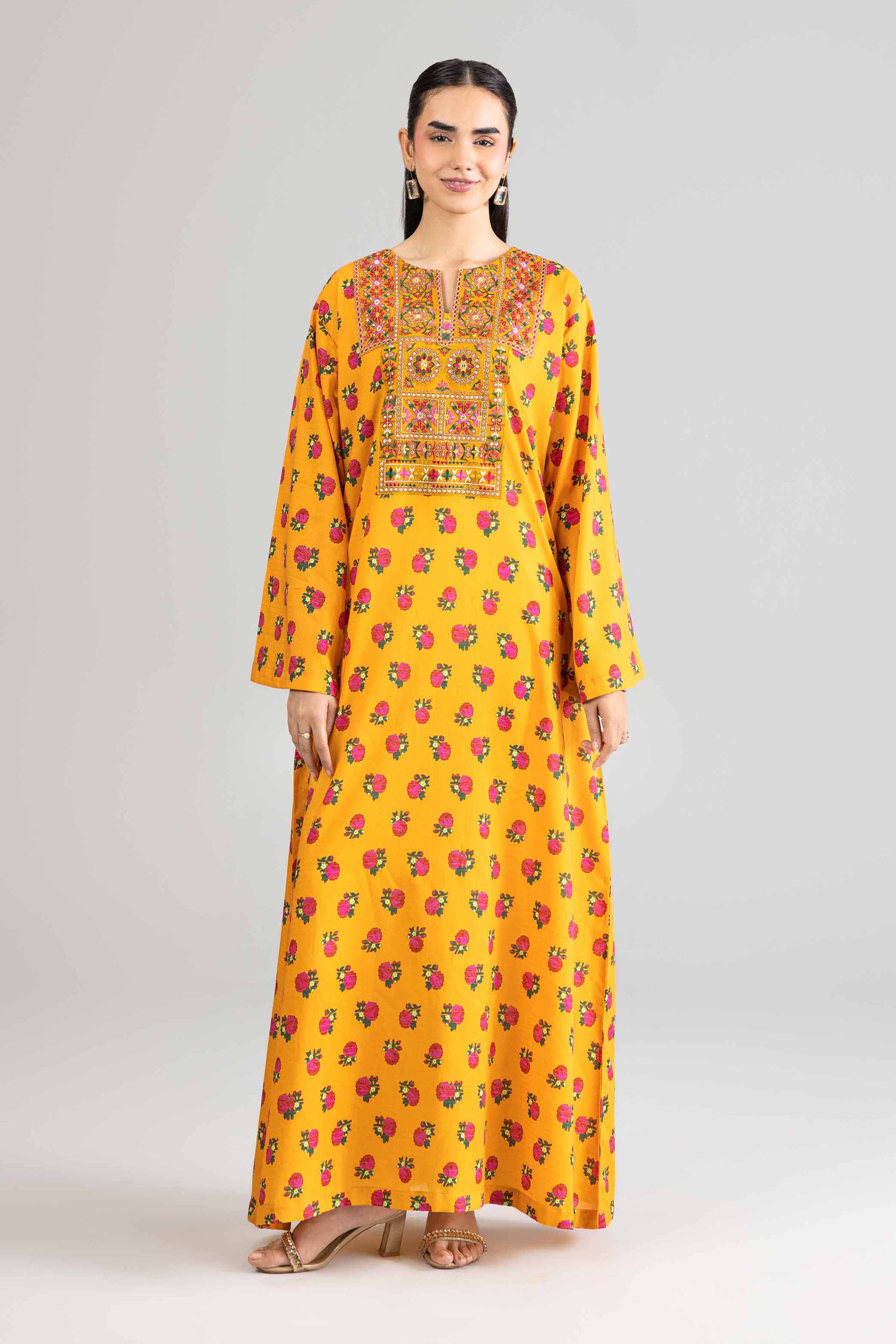 Nishat UK - Yellow Embroidered Lawn 1-piece ready to wear long dress