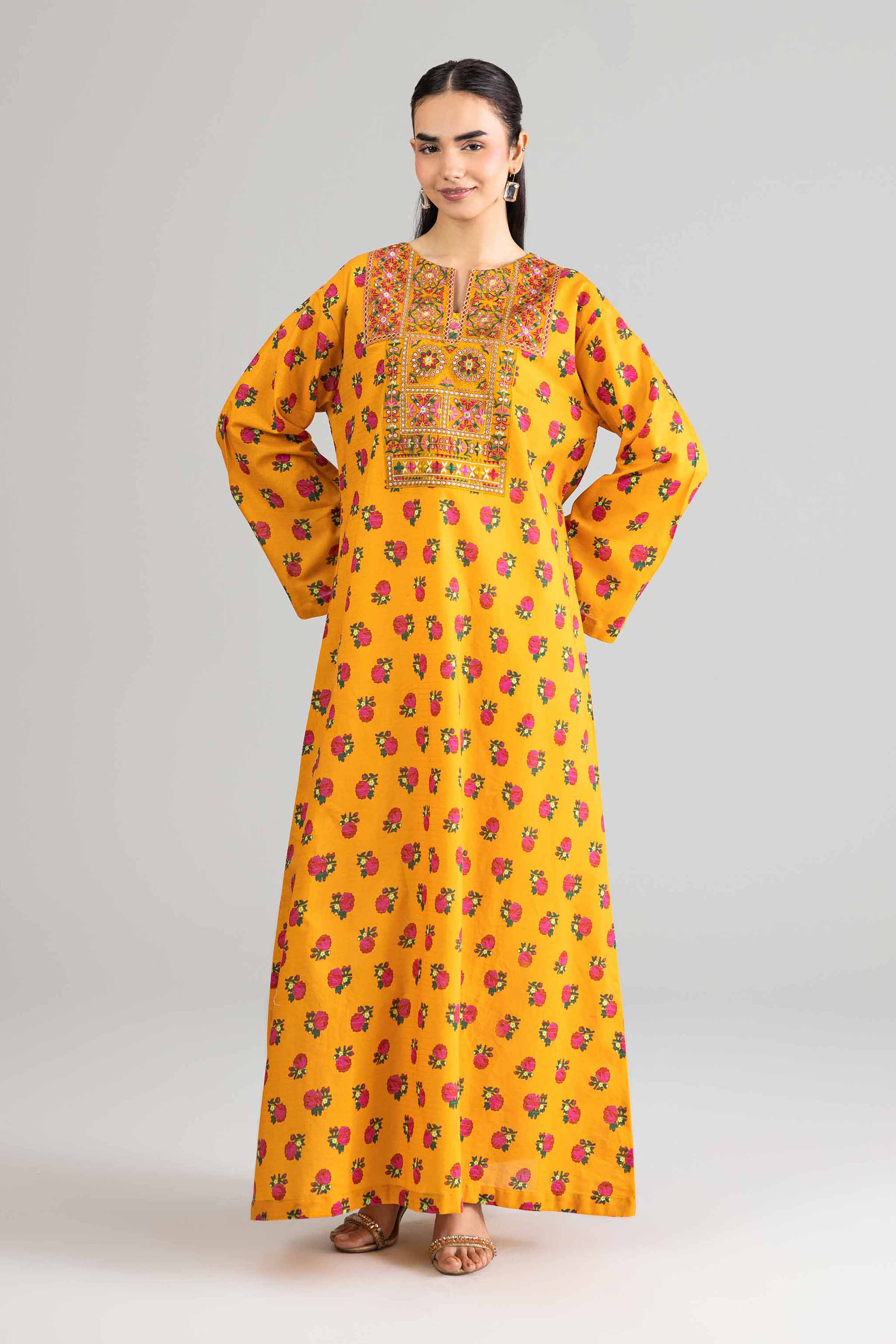 Nishat UK - Yellow Embroidered Lawn 1-piece ready to wear long dress