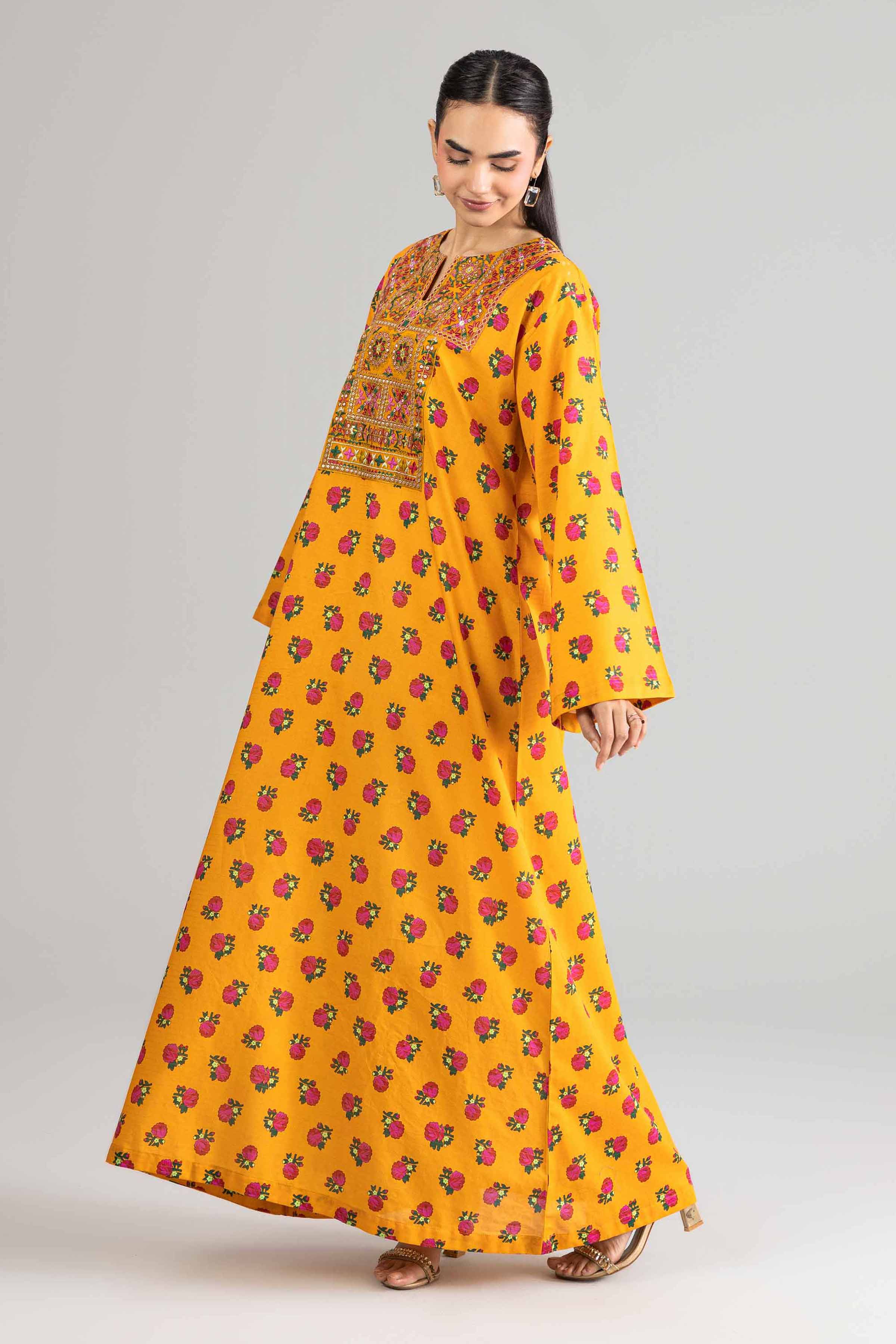 Nishat UK - Yellow Embroidered Lawn 1-piece ready to wear long dress