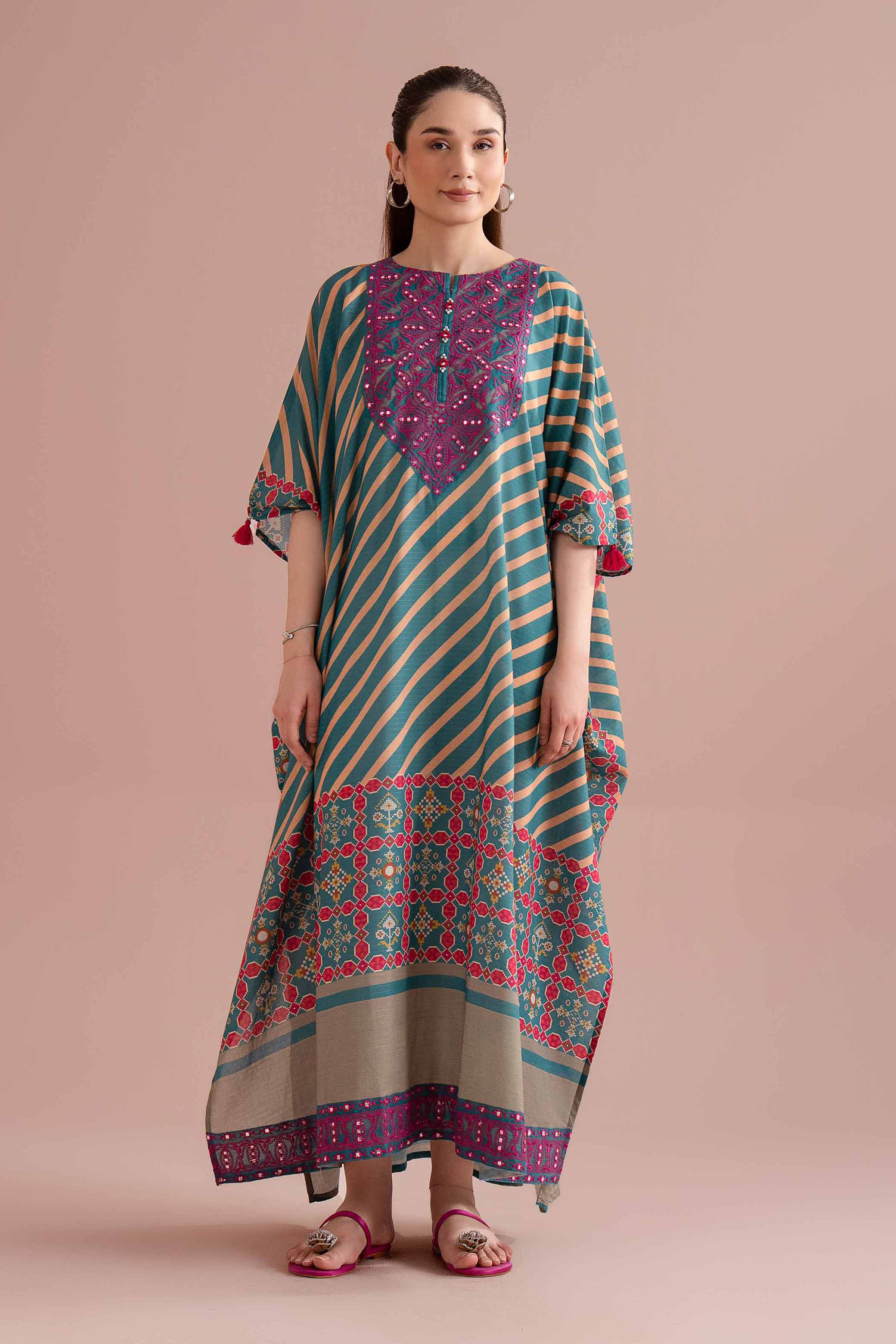 NishatUK - Blue Embroidered Lawn 1-piece ready to wear long dress