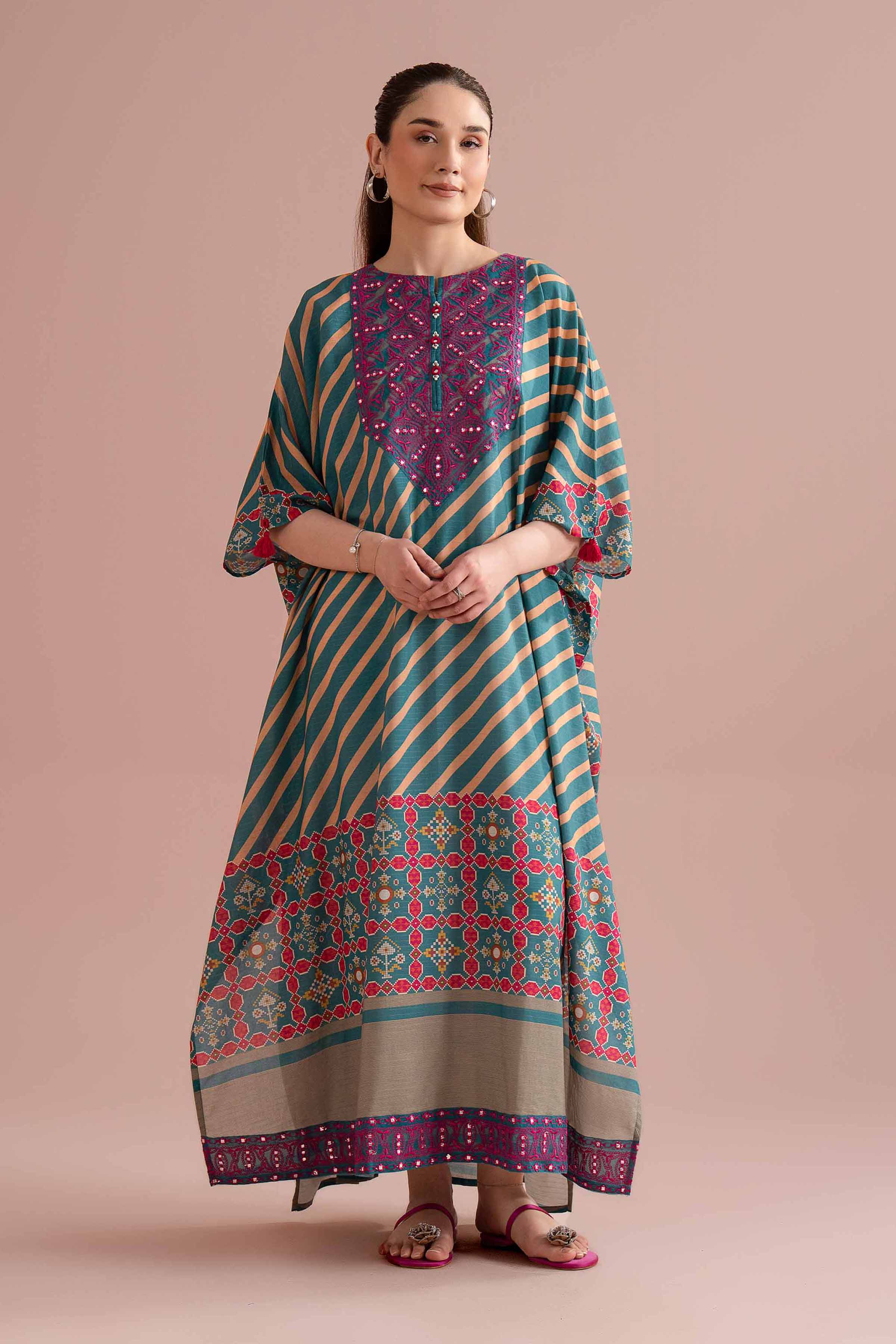 NishatUK - Blue Embroidered Lawn 1-piece ready to wear long dress