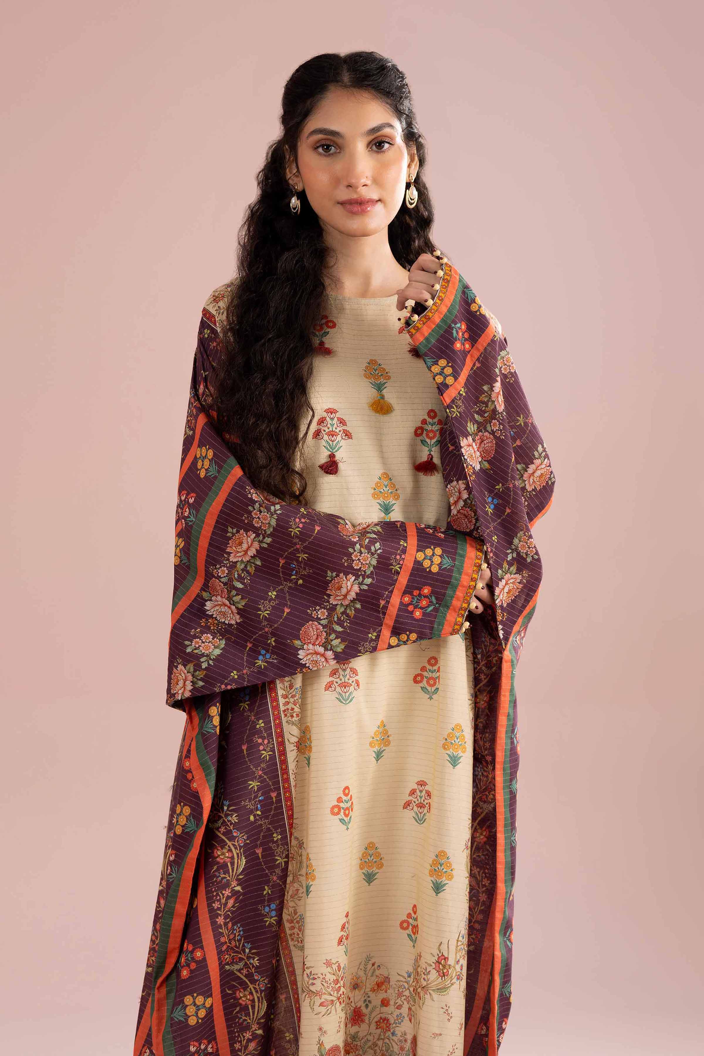 NishatUK - Beige Printed Lawn 1-piece ready to wear Shirt