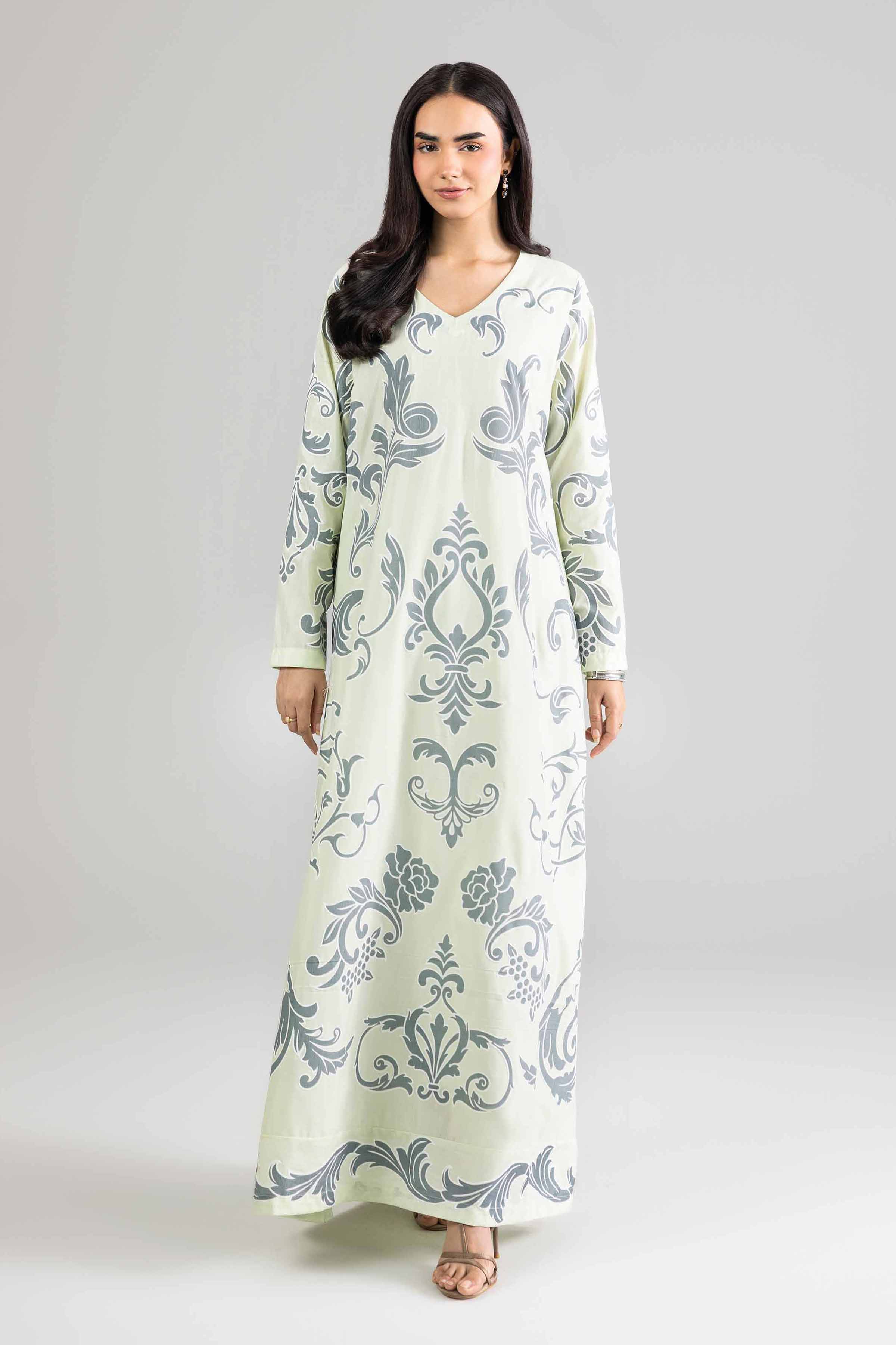 Nishat UK - Green Printed Silk 1-piece ready to wear Long dress