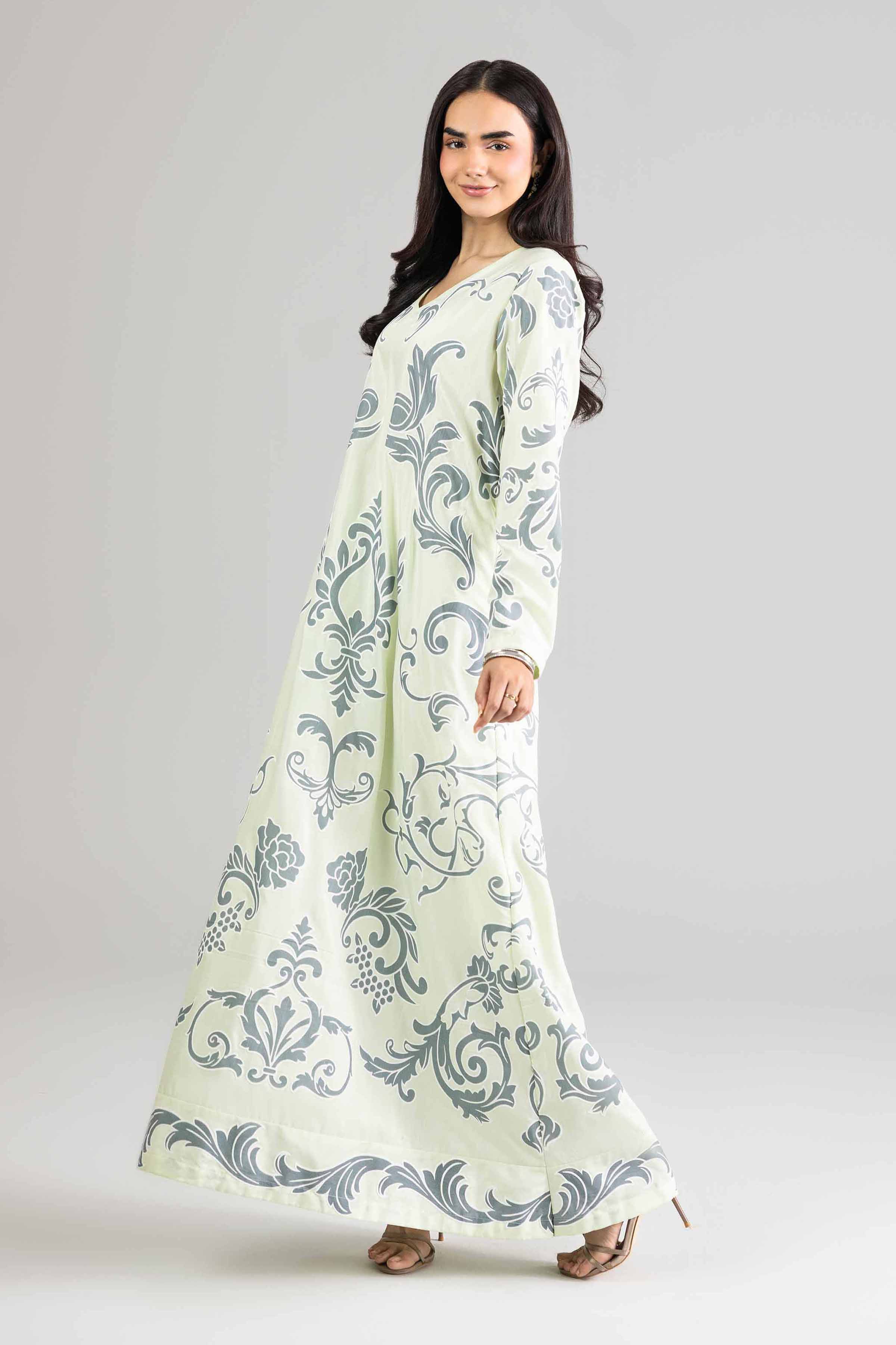 Nishat UK - Green Printed Silk 1-piece ready to wear Long dress